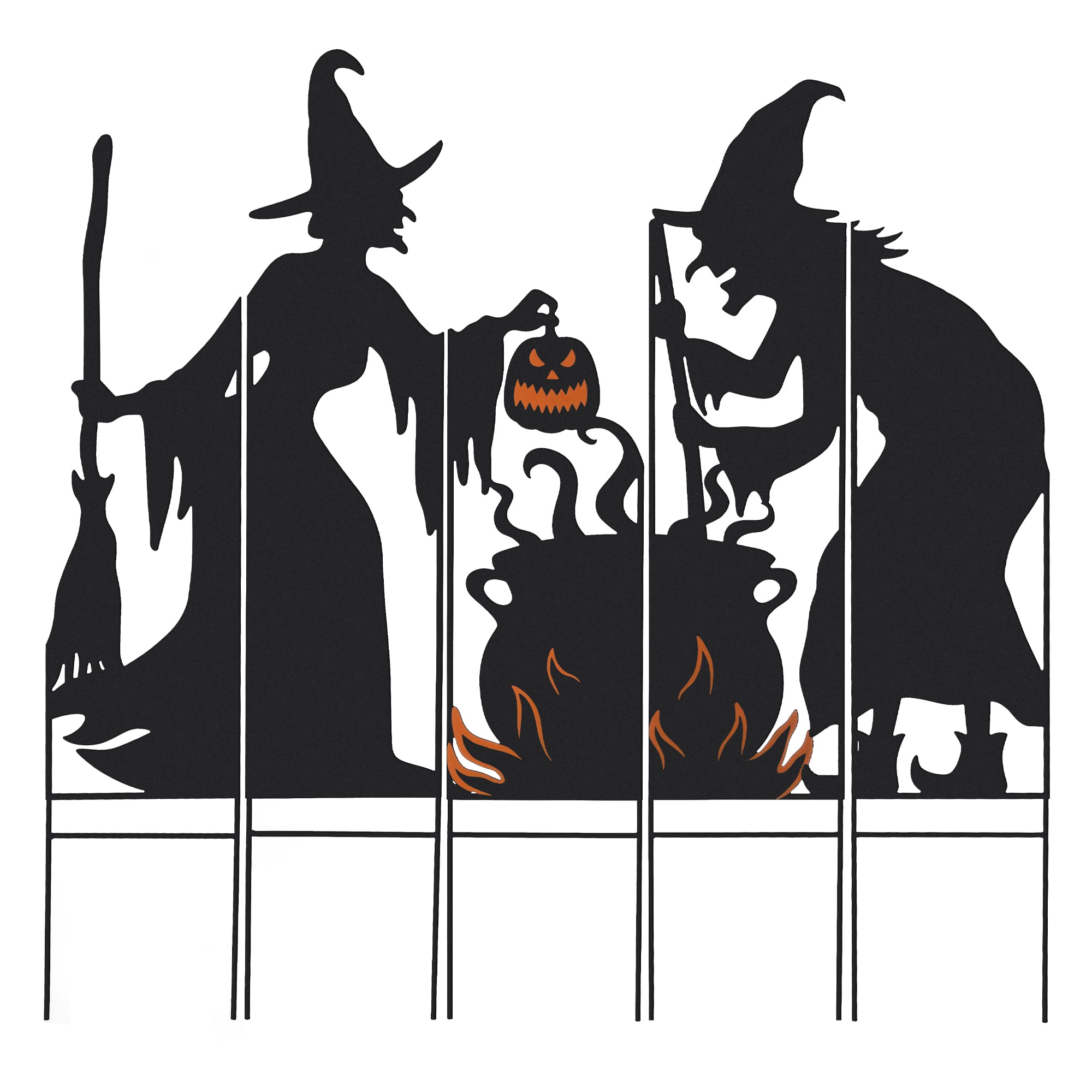 Glitzhome&#xAE; 34.5&#x22; Halloween Metal Silhouette Witches With Cauldron Yard Stake Set