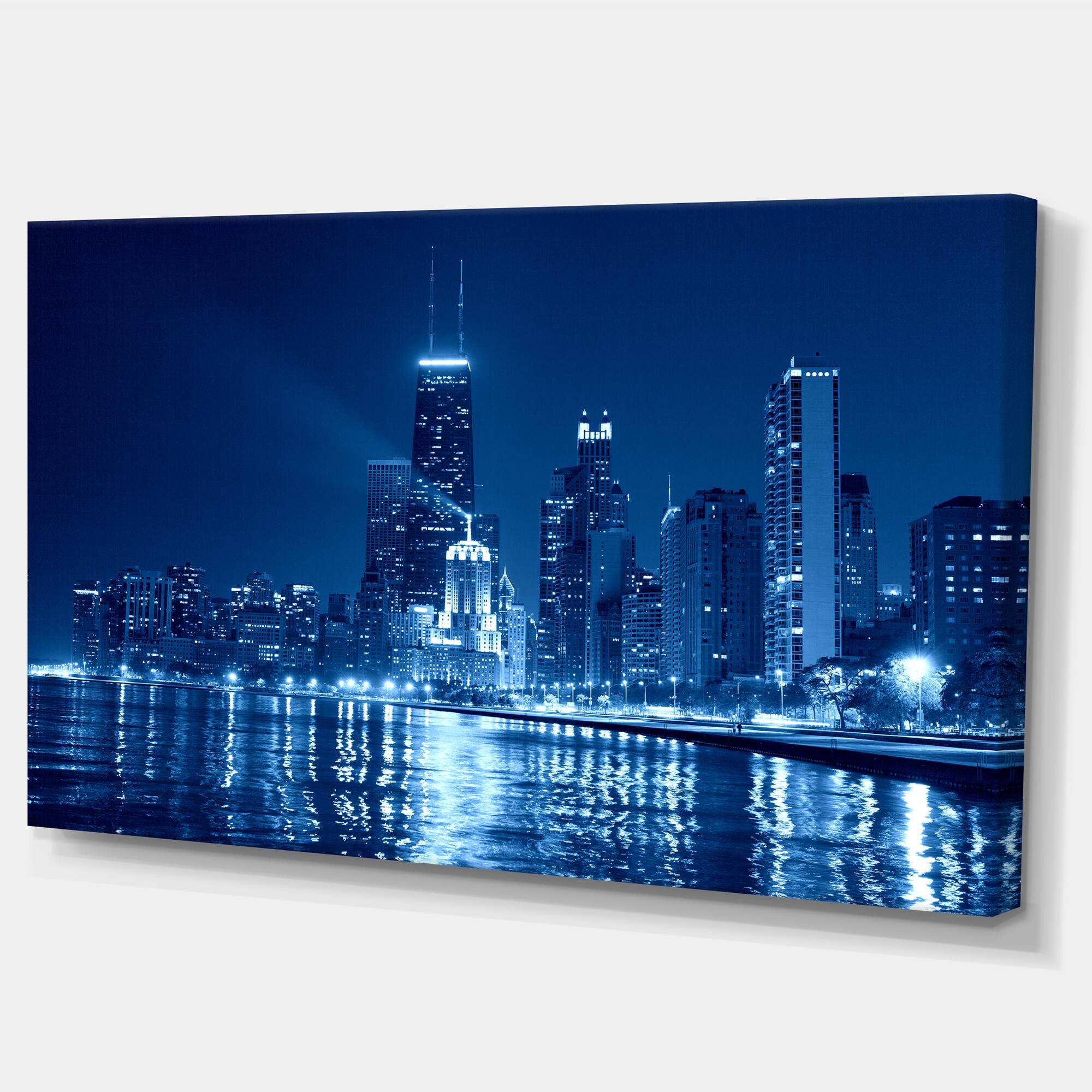 Designart - Blue Chicago Skyline Night - Cityscape Photo Canvas Print