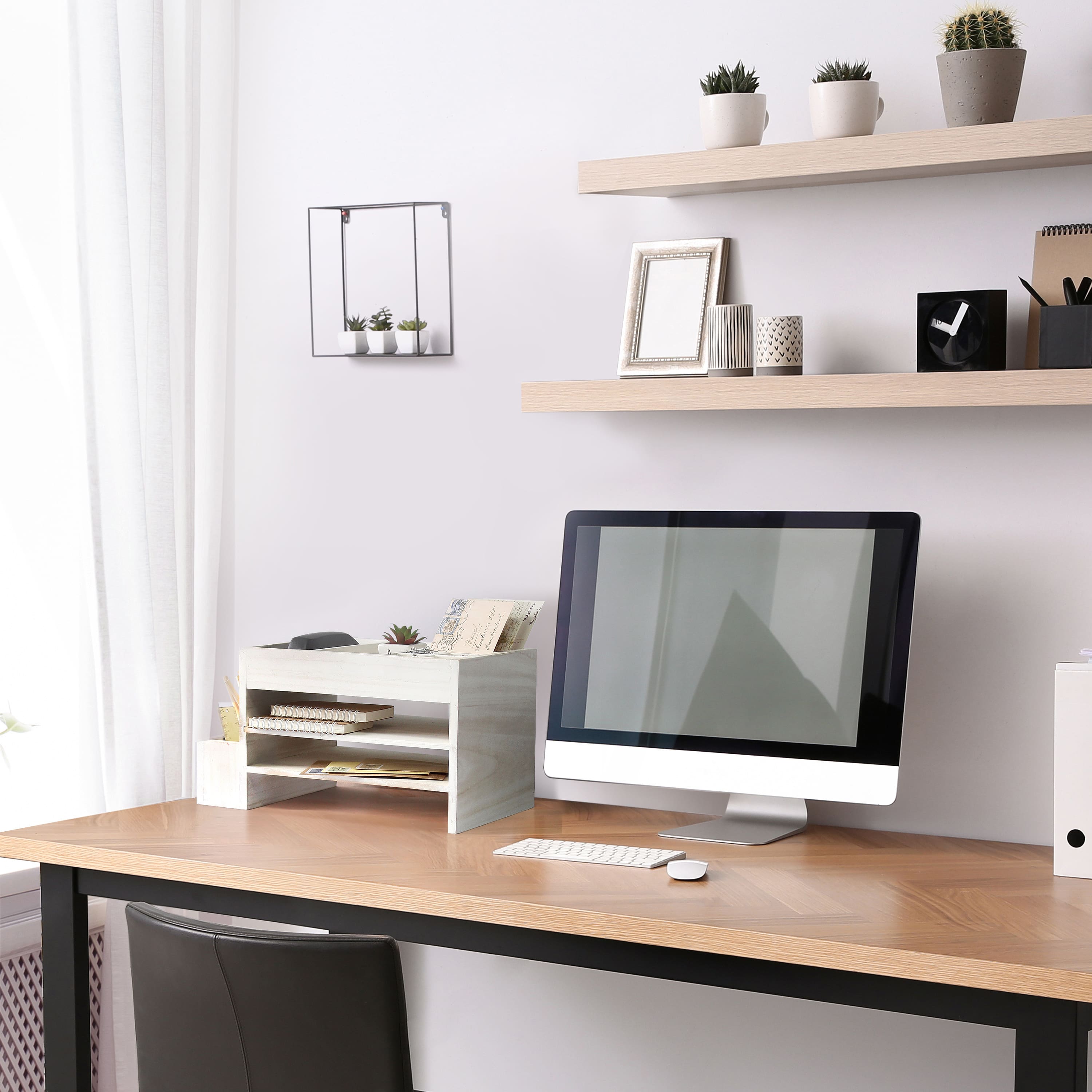 Elegant Designs Whitewash Wood Cubbies &#x26; Letter Tray Desk Organizer