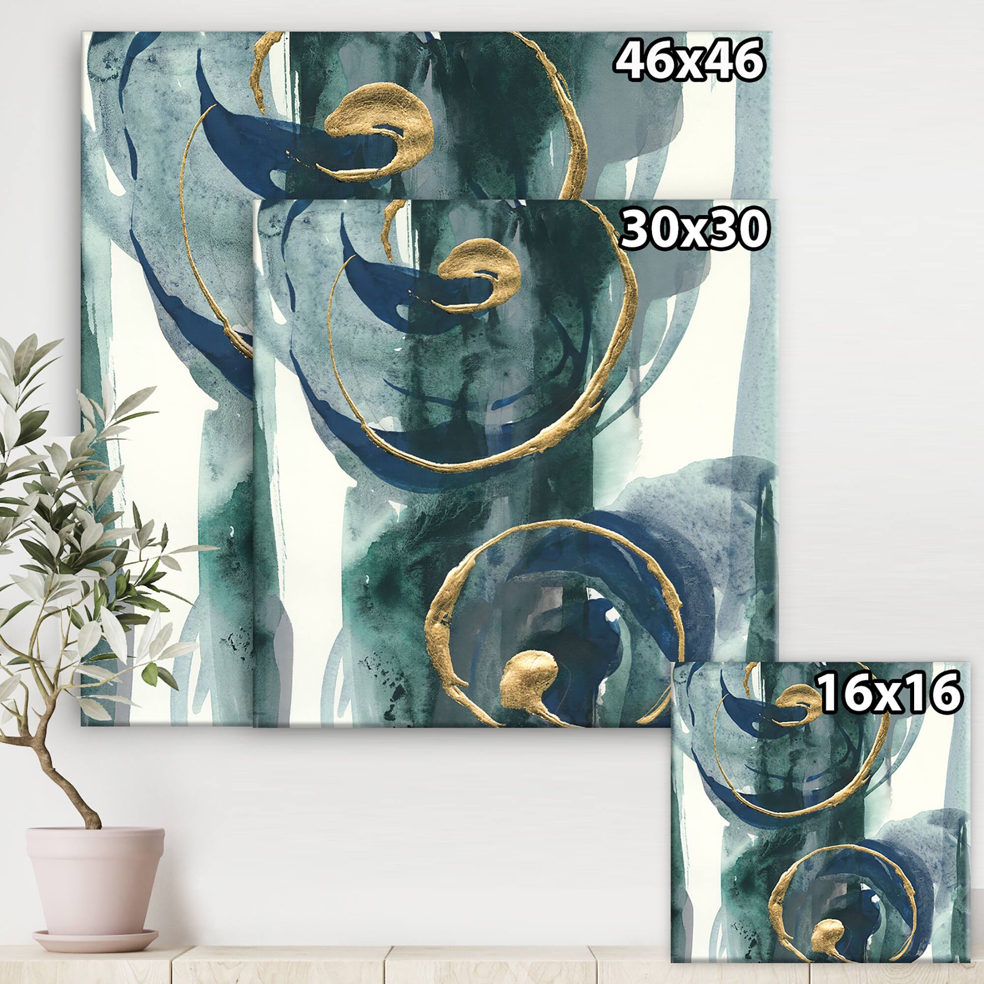 Designart - Mettalic Indigo and Gold II - Posh &#x26; Luxe Premium Canvas Wall Art