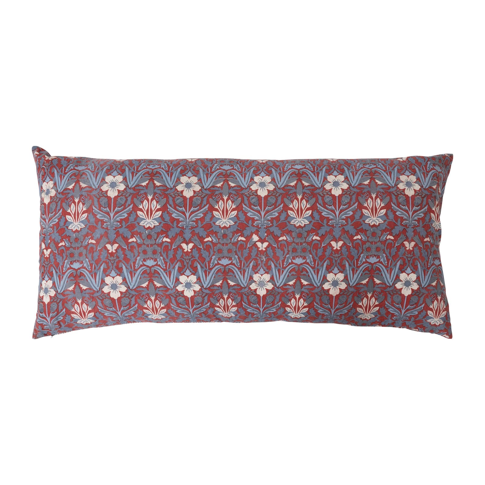 Red &#x26; Blue Floral Pattern Cotton Lumbar Pillow
