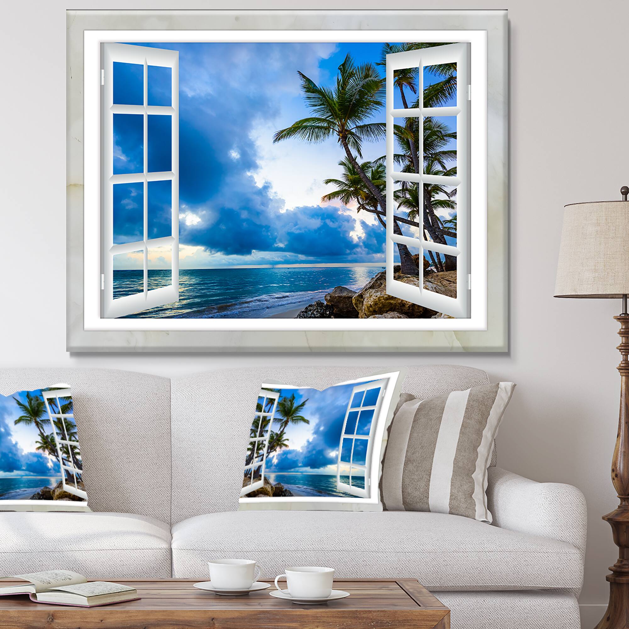 Designart - Window Open to Cloudy Blue Sky - Oversized Landscape Wall Art Print