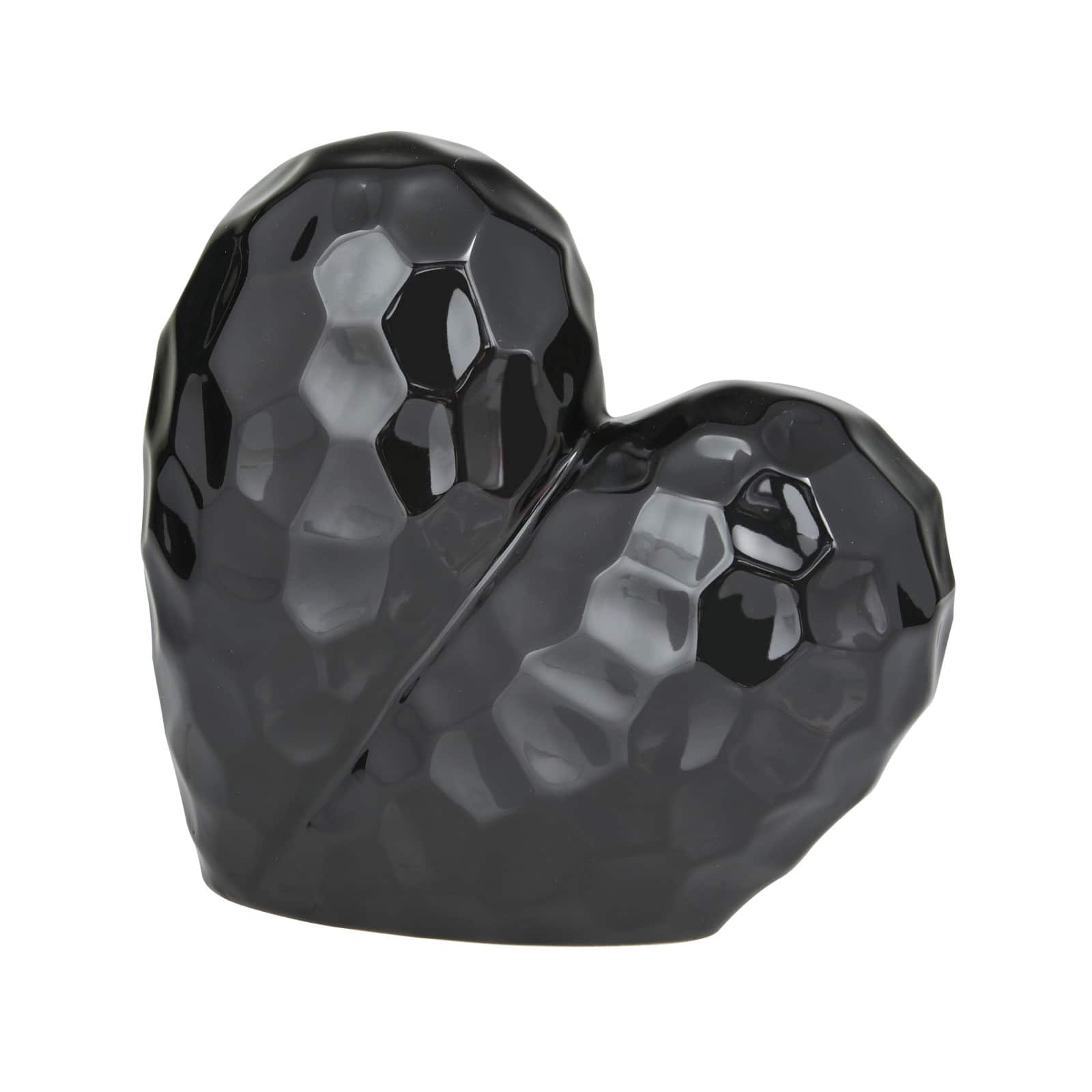 Black Porcelain Contemporary Heart Sculpture, 8 x 4 x 8 By Ivory And Iris