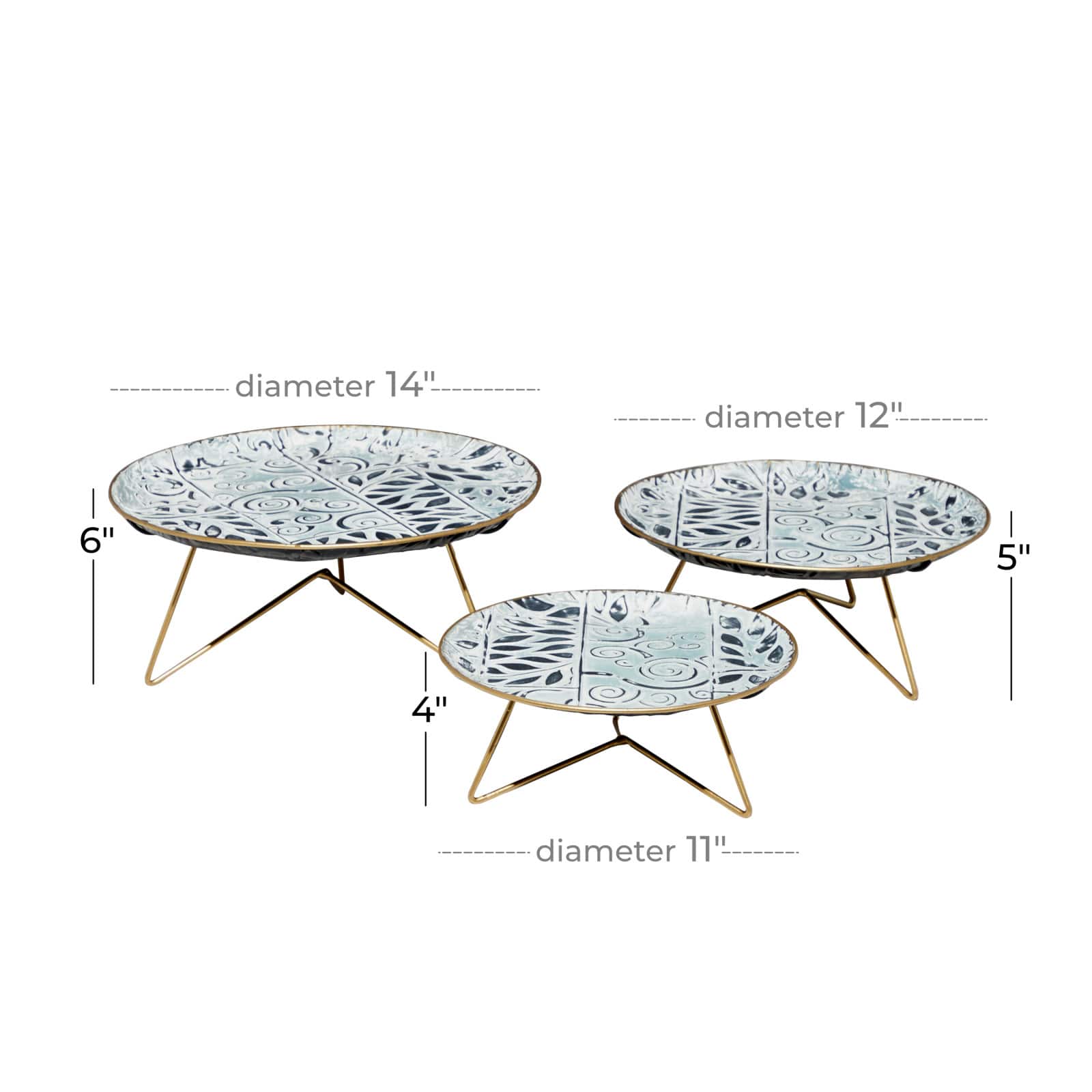 Set of 3 White Metal Farmhouse Cake Stand, 11", 12", 14"