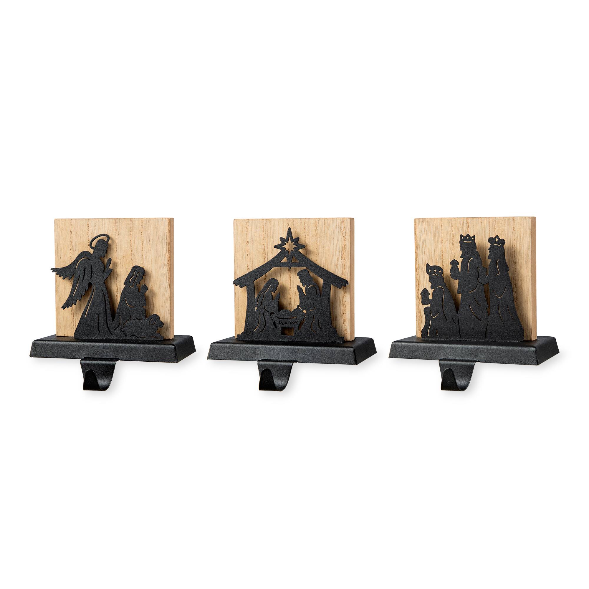 Glitzhome® 5" Christmas Metal Nativity Scene Stocking Holder Set