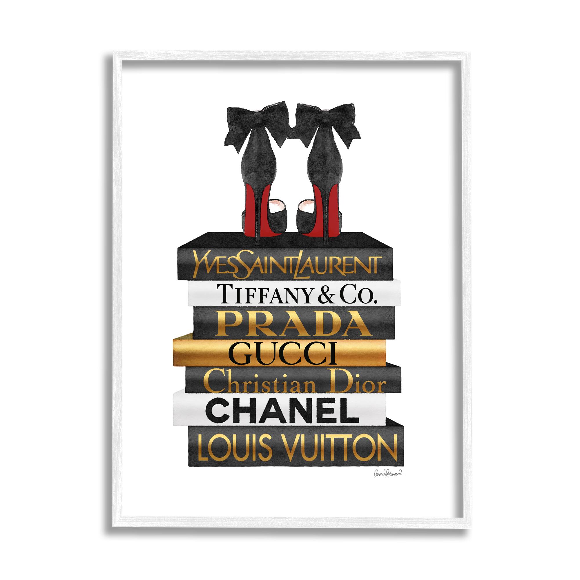 Stupell Industries Red Bottom Heels Glam Fashion Bookstack Framed Wall Art