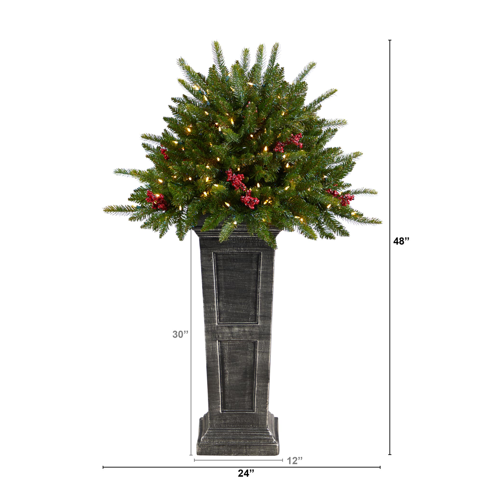 4ft. Pre-Lit Glittered Artificial Christmas Plant on Pedestal, Multicolor LED Lights