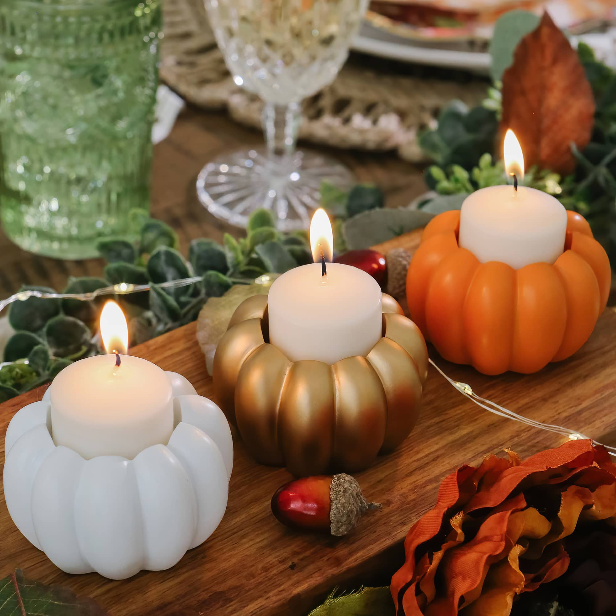 Kate Aspen White Pumpkin 2-in-1 Tealight Candlestick Holder Set, 6ct.