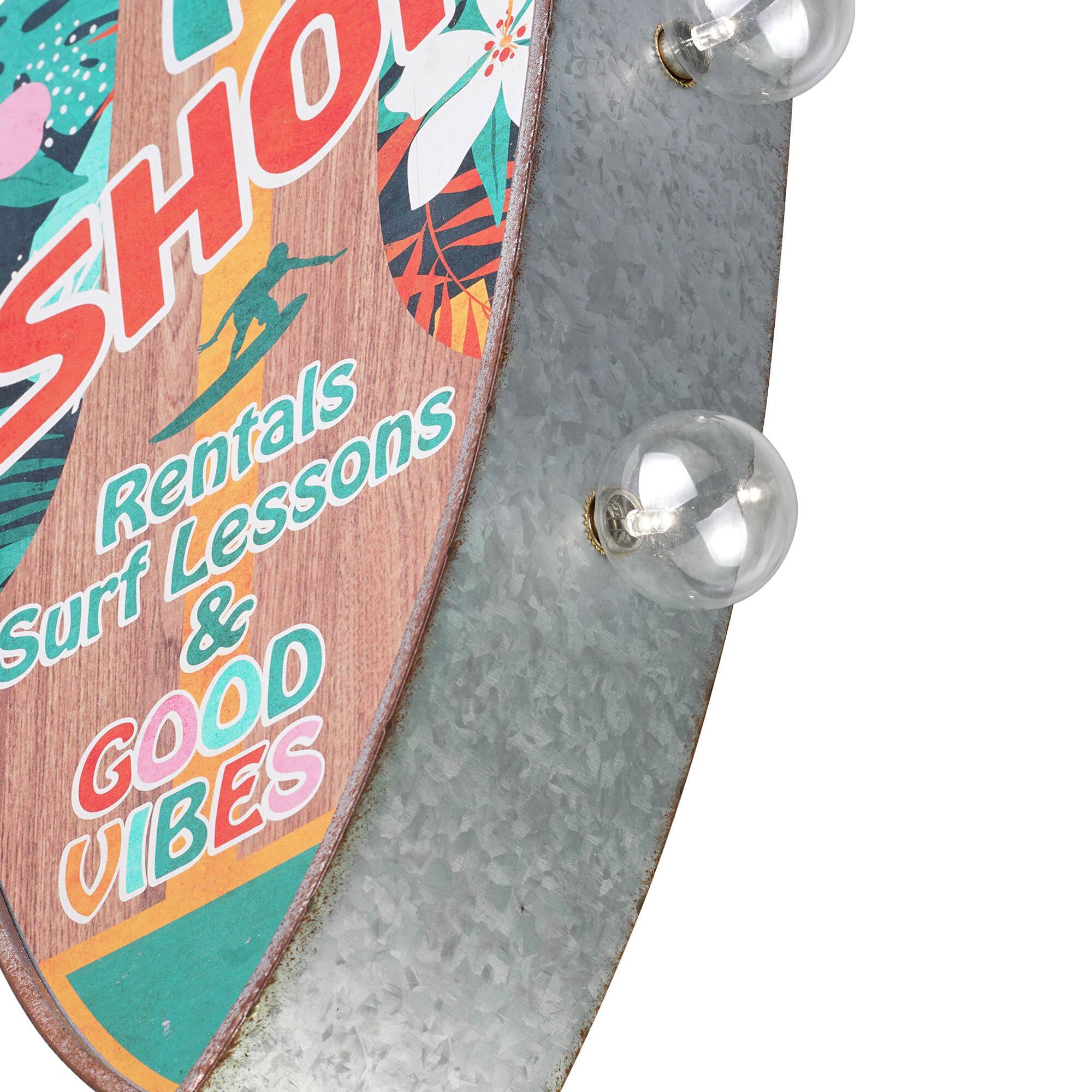 American Art Decor 25" Metal LED Surf Shop Rentals Surf Lessons & Good Vibes Marquee Sign