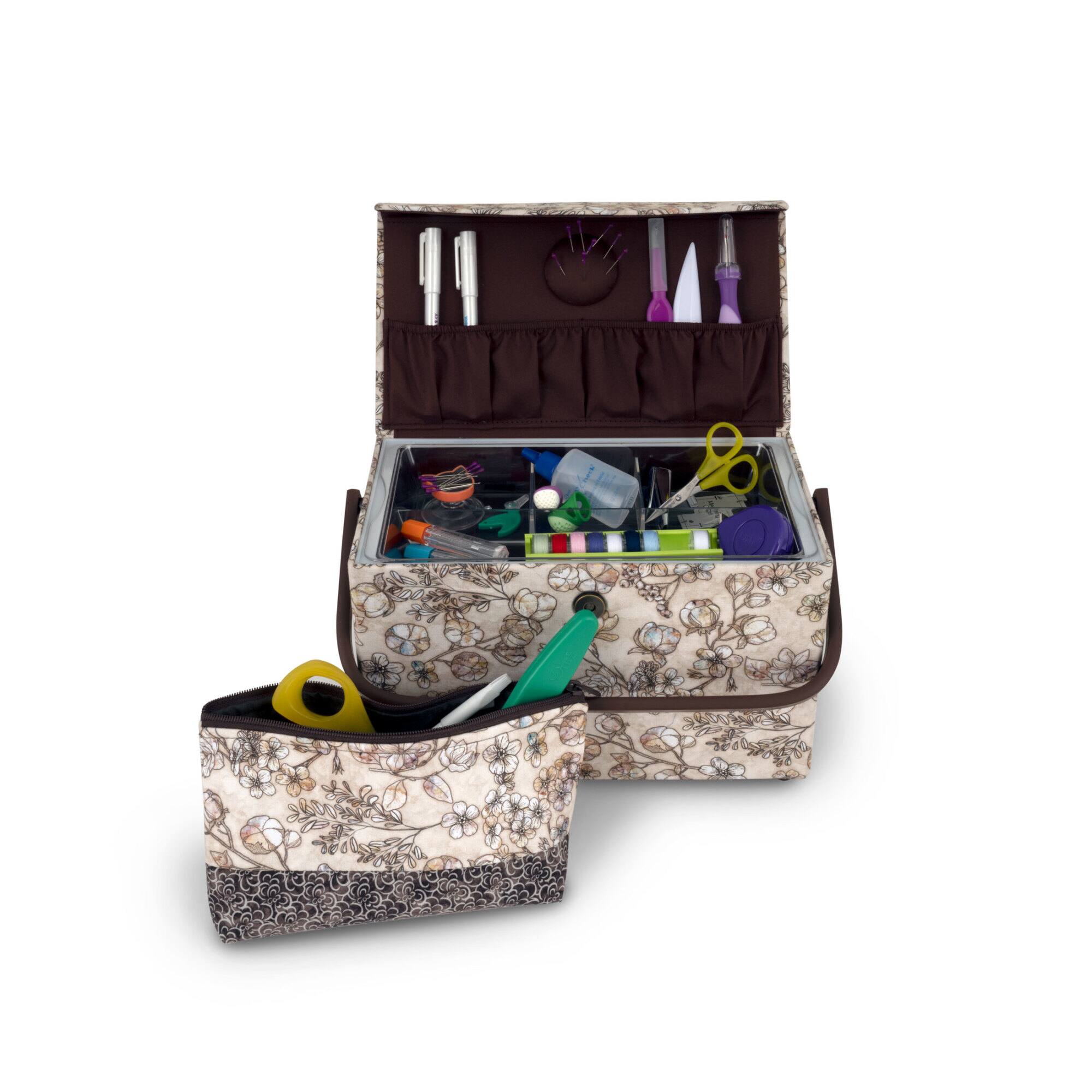 Dritz&#xAE; Neutral Floral Medium Rectangular Sewing Basket With Zippered Case