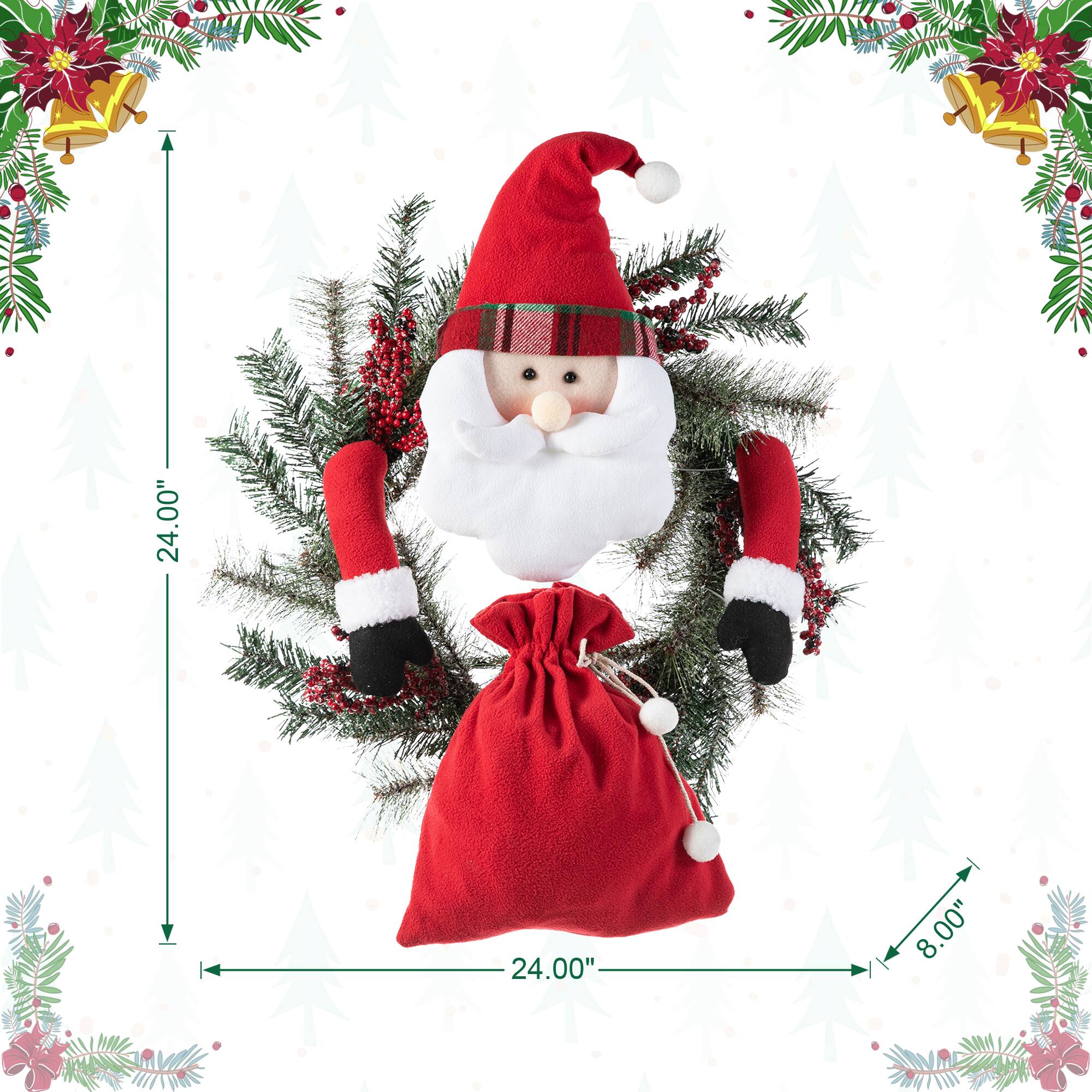 Glitzhome&#xAE; 24&#x22; Santa Flocked Pine Needle &#x26; Berry Wreath
