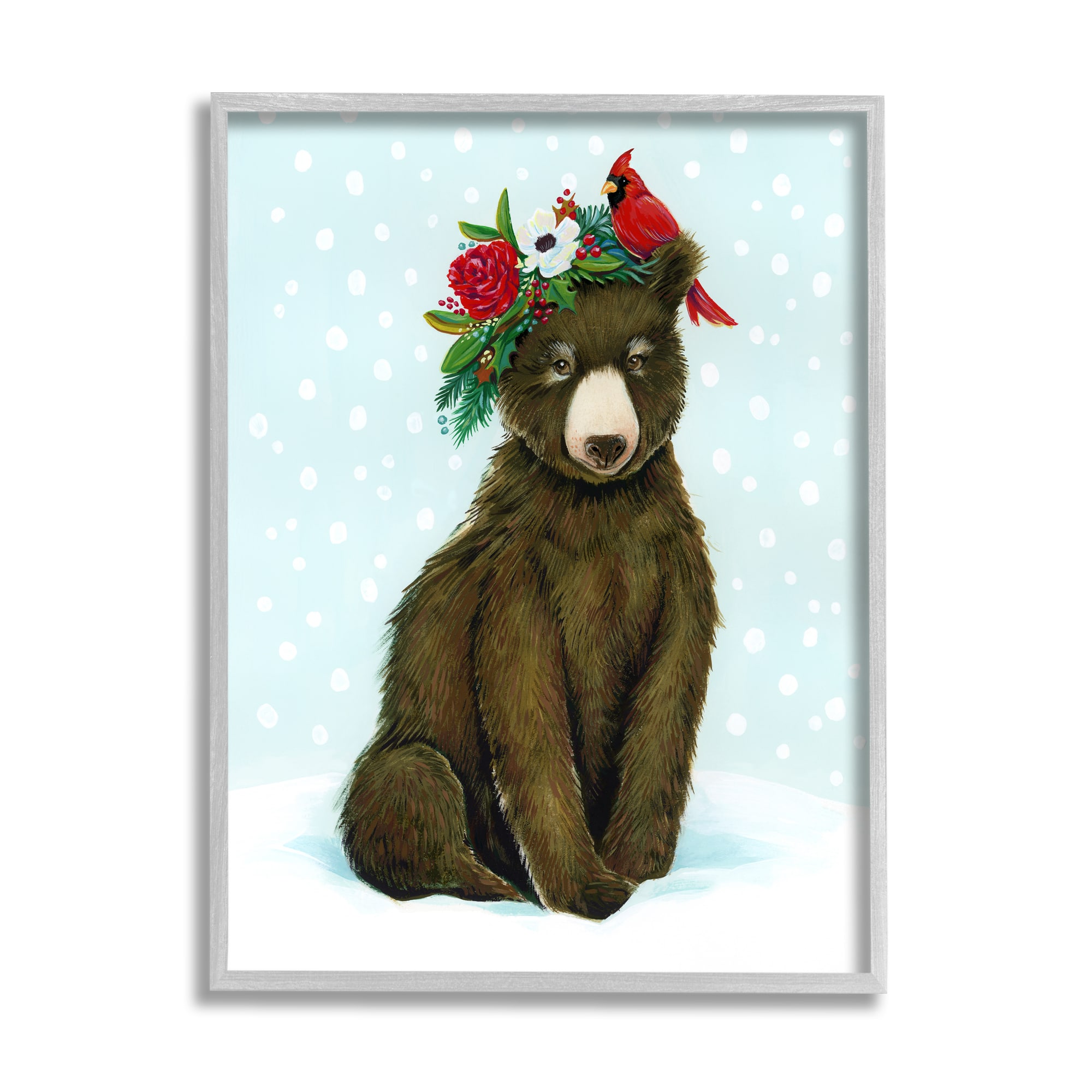 Stupell Industries Bear Seasonal Holly Snow Scene Framed Giclee Art