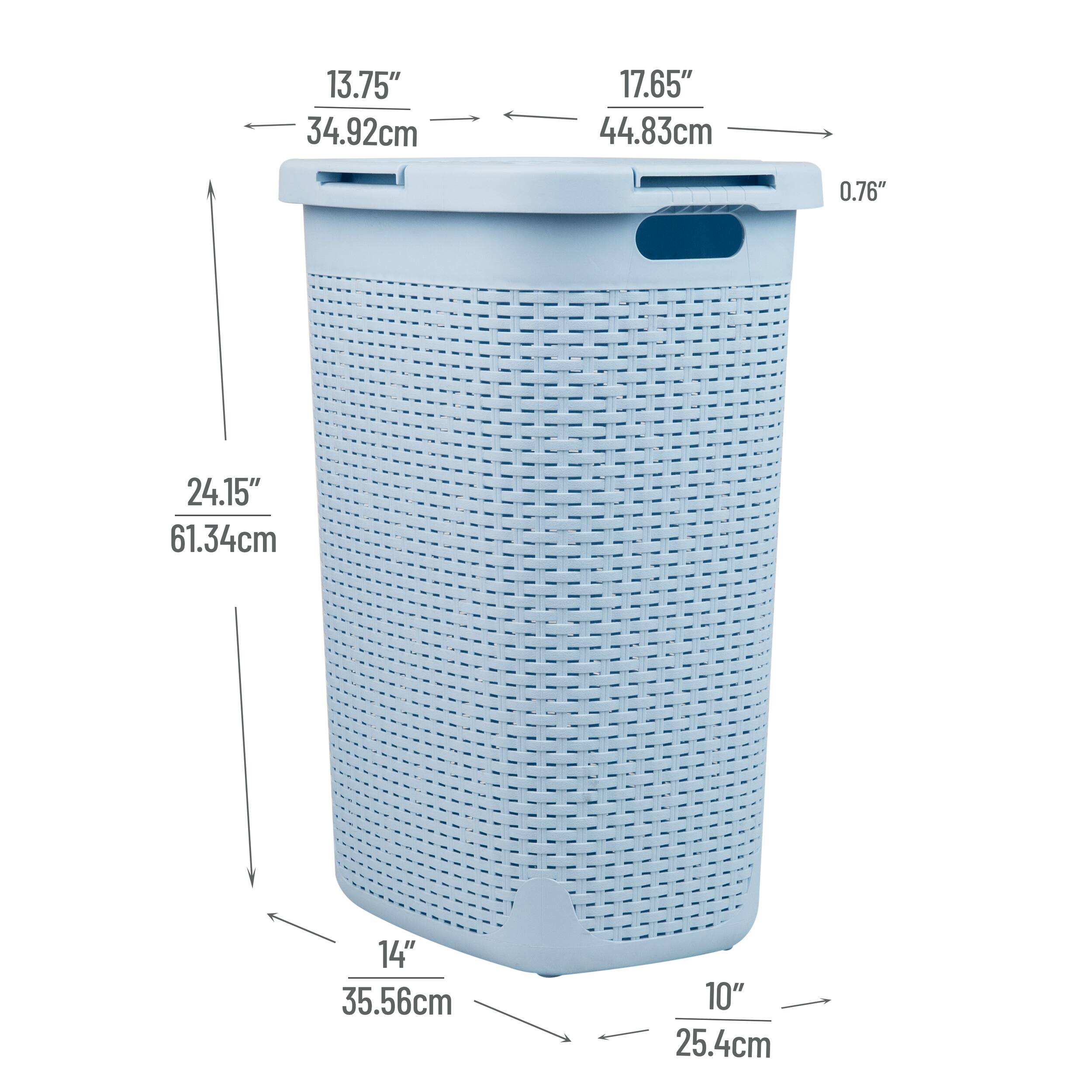 Mind Reader 60L Hamper Laundry Basket with Cutout Handles, Baby Blue