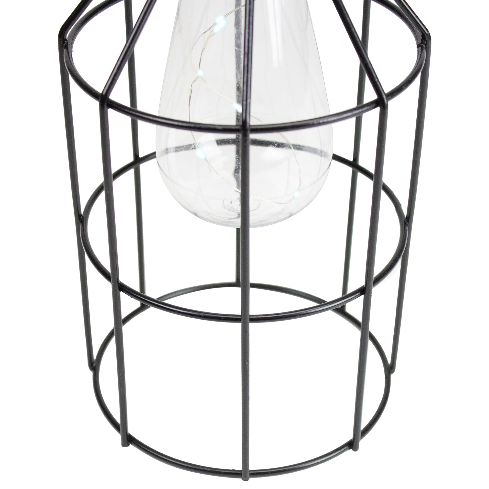 9.5&#x22; Black Outdoor Geometric Hanging Solar Lantern with Handle Outdoor D&#xE9;cor