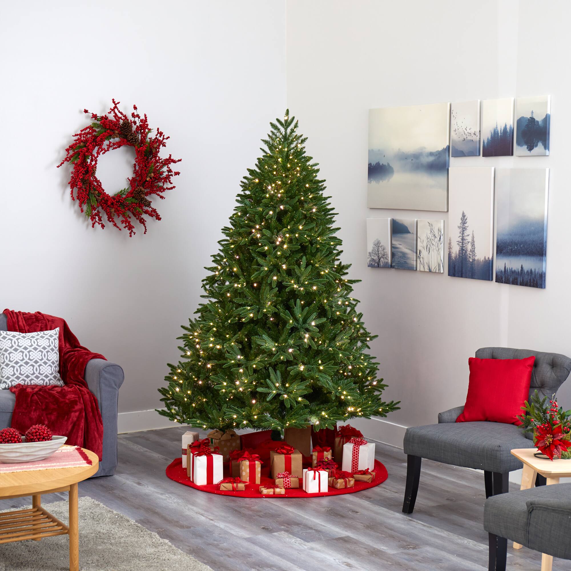 7ft. Pre-Lit Oregon Spruce Artificial Christmas Tree with Multifunction Warm White Microdot LED Lights with Instant Connect Technology