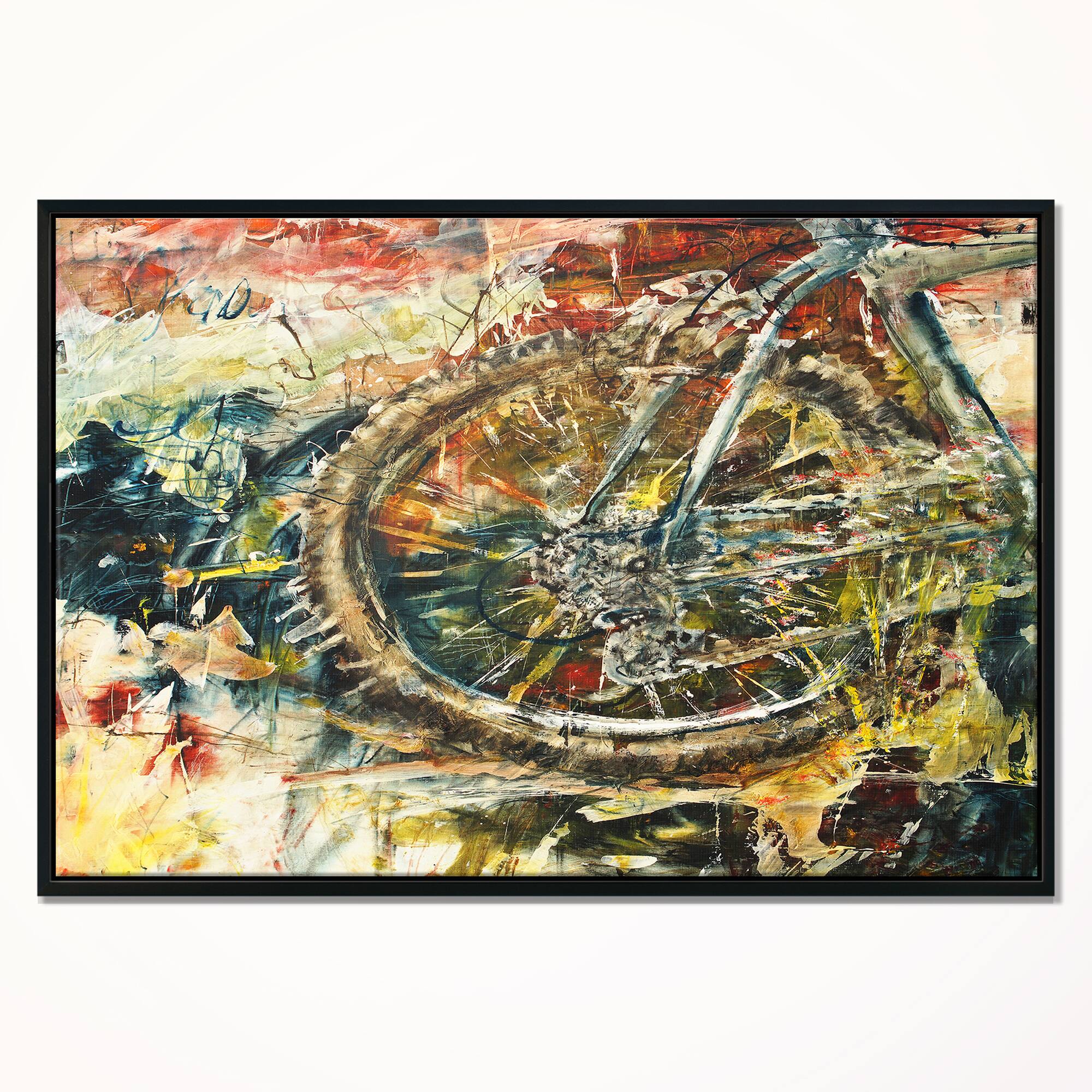 Designart - Mountain Bike Oil Painting - Abstract Framed Canvas Artwork
