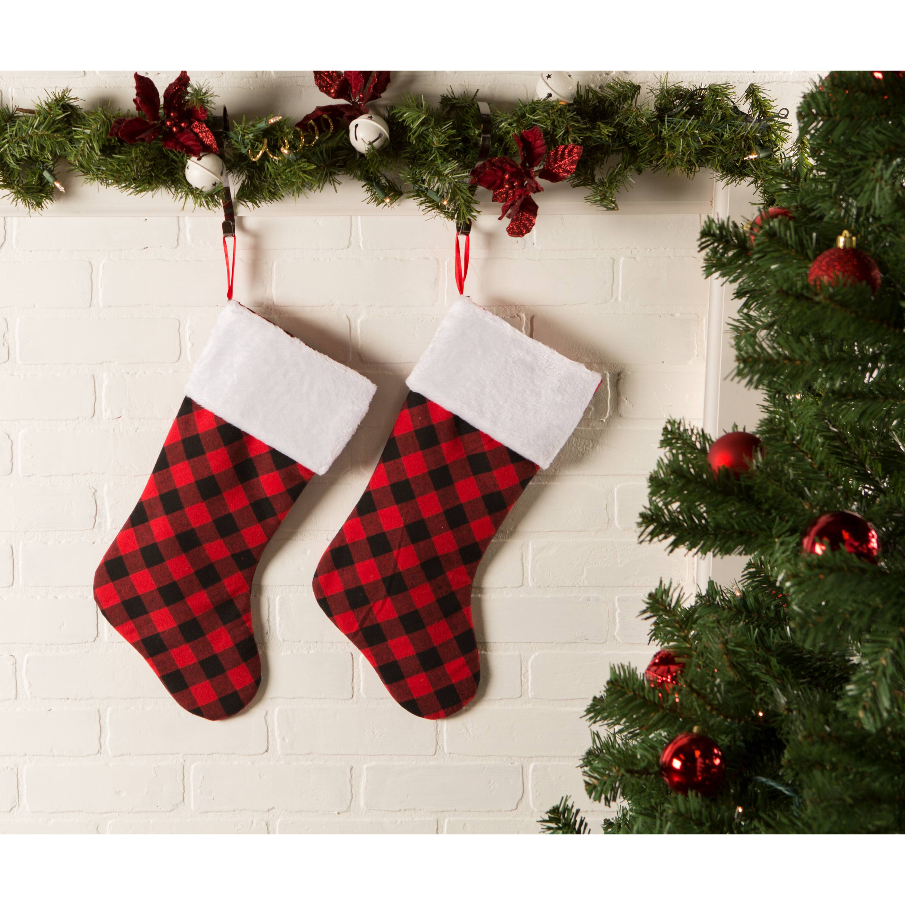 DII&#xAE; Red &#x26; Black Buffalo Check Holiday Stockings Set