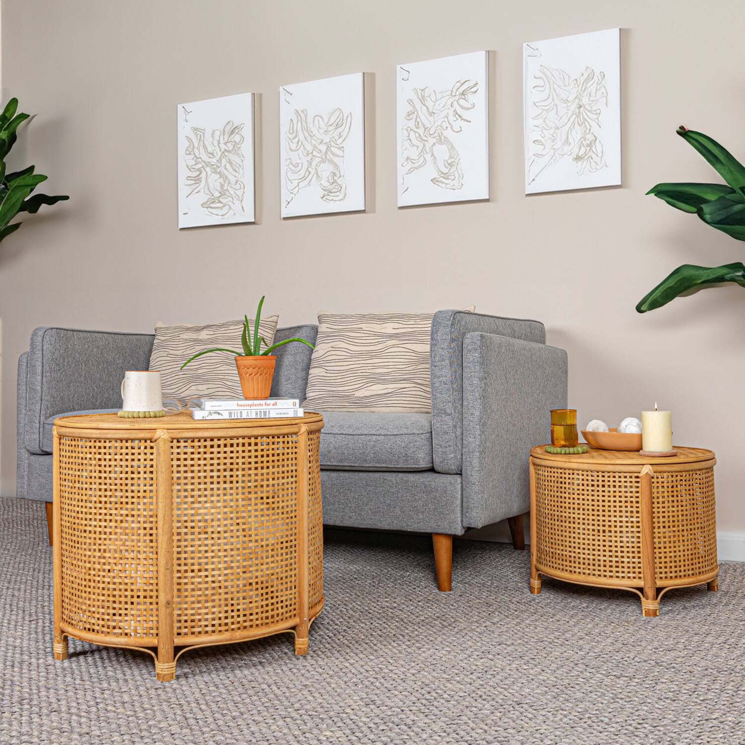 Hello Honey® Round Bamboo & Rattan Accent Table