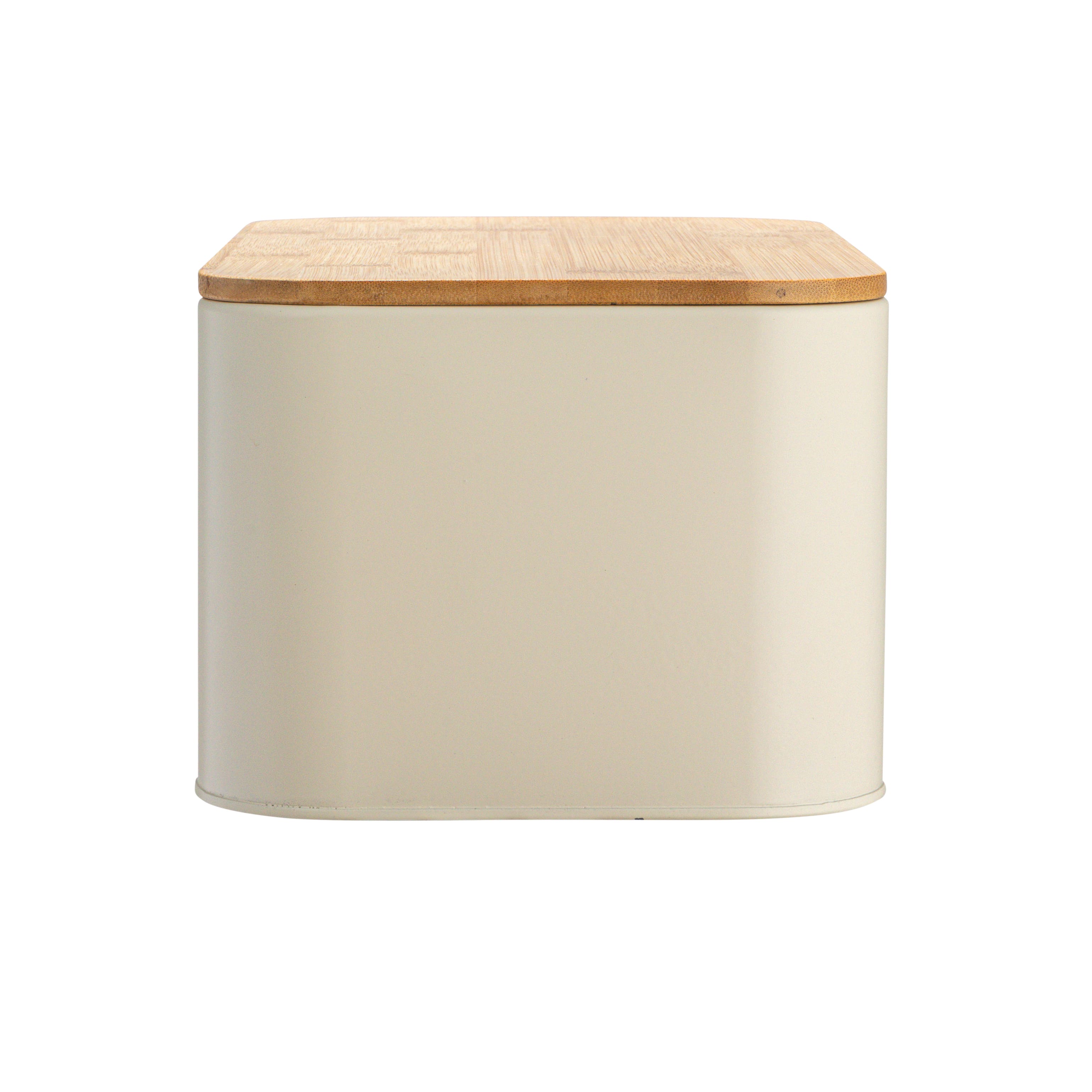 Hello Honey® 11.75" Cream Metal Bread Bin with Bamboo Lid