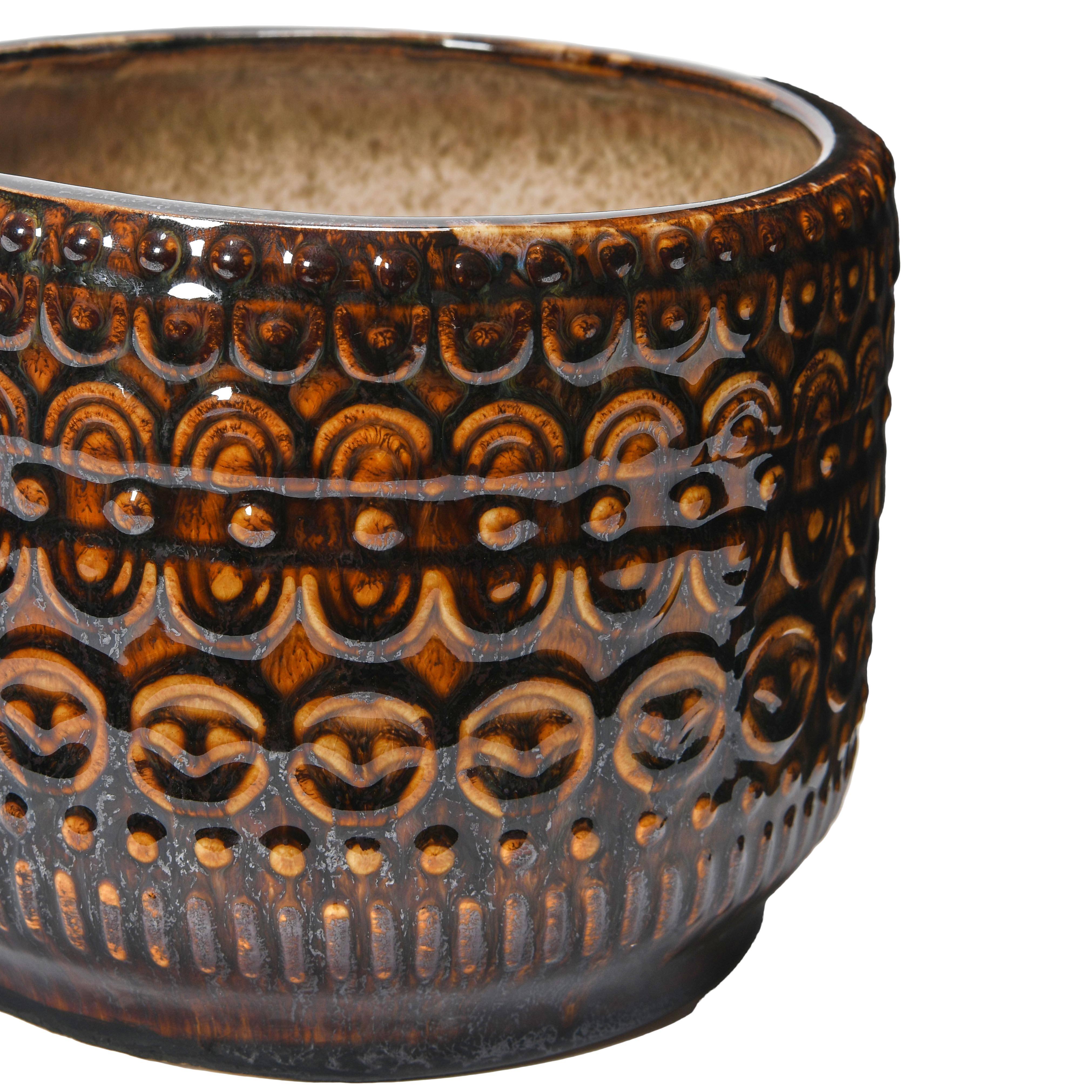 8&#x22; Round Embossed Stoneware Planter with Reactive Glaze Finish