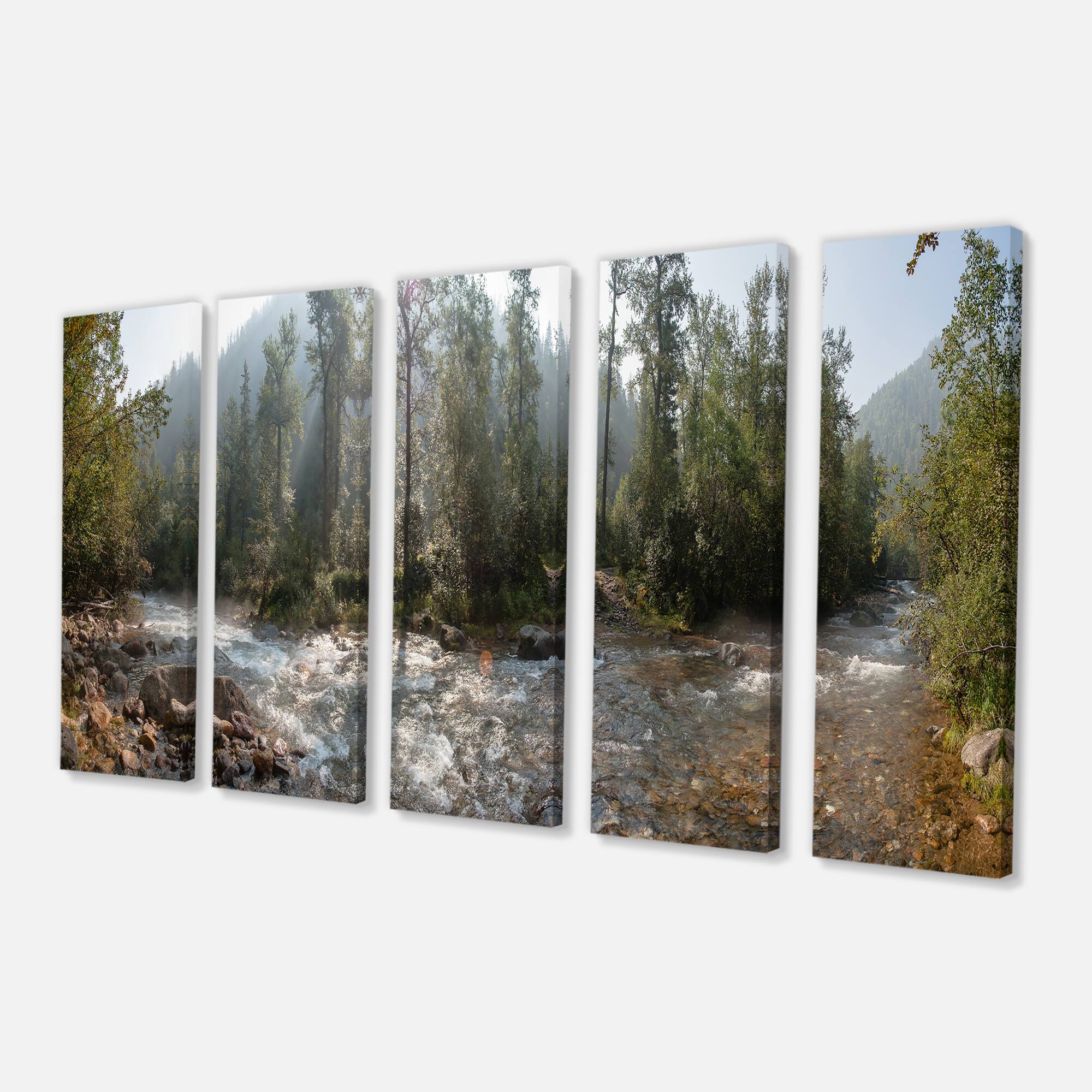Designart - Mountain River Panorama - Landscape Canvas Art Print