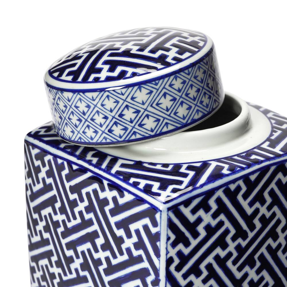 Hello Honey® 8.5" Blue and White Decorative Stoneware Ginger Jar with Lid