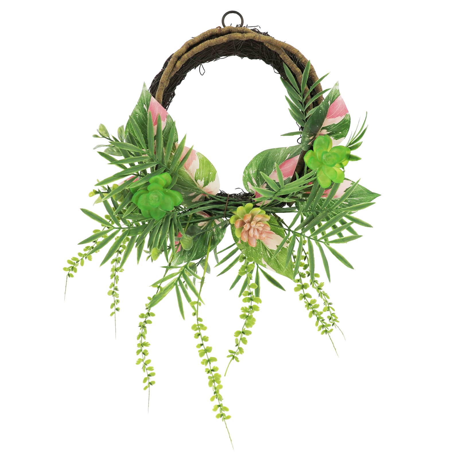 22&#x22; Pink &#x26; Green Succulent &#x26; Palm Mixed Half Wreath by Ashland&#xAE;