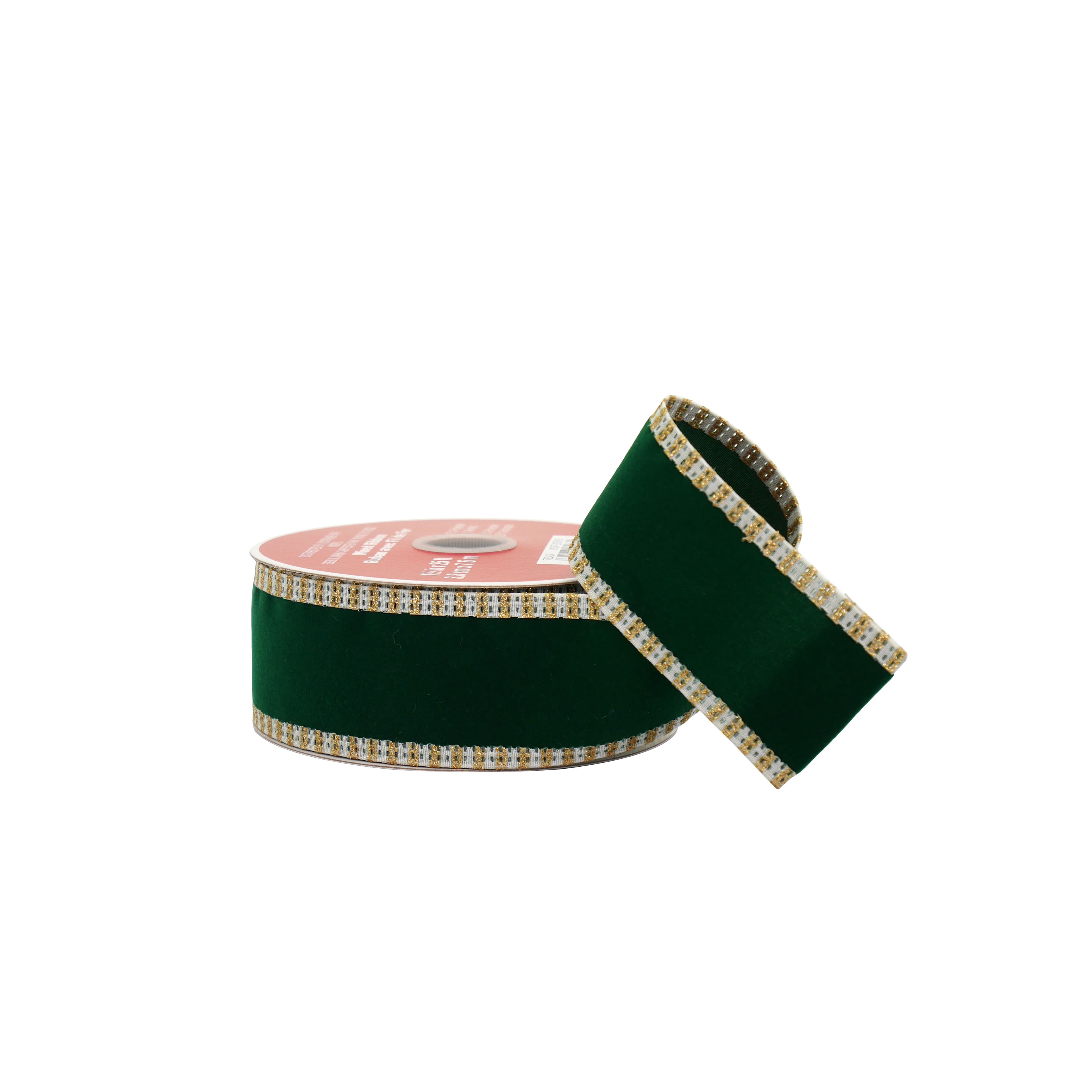 1.5&#x22; x 25ft. Green with Gold Edge Wired Ribbon by Celebrate It&#xAE;