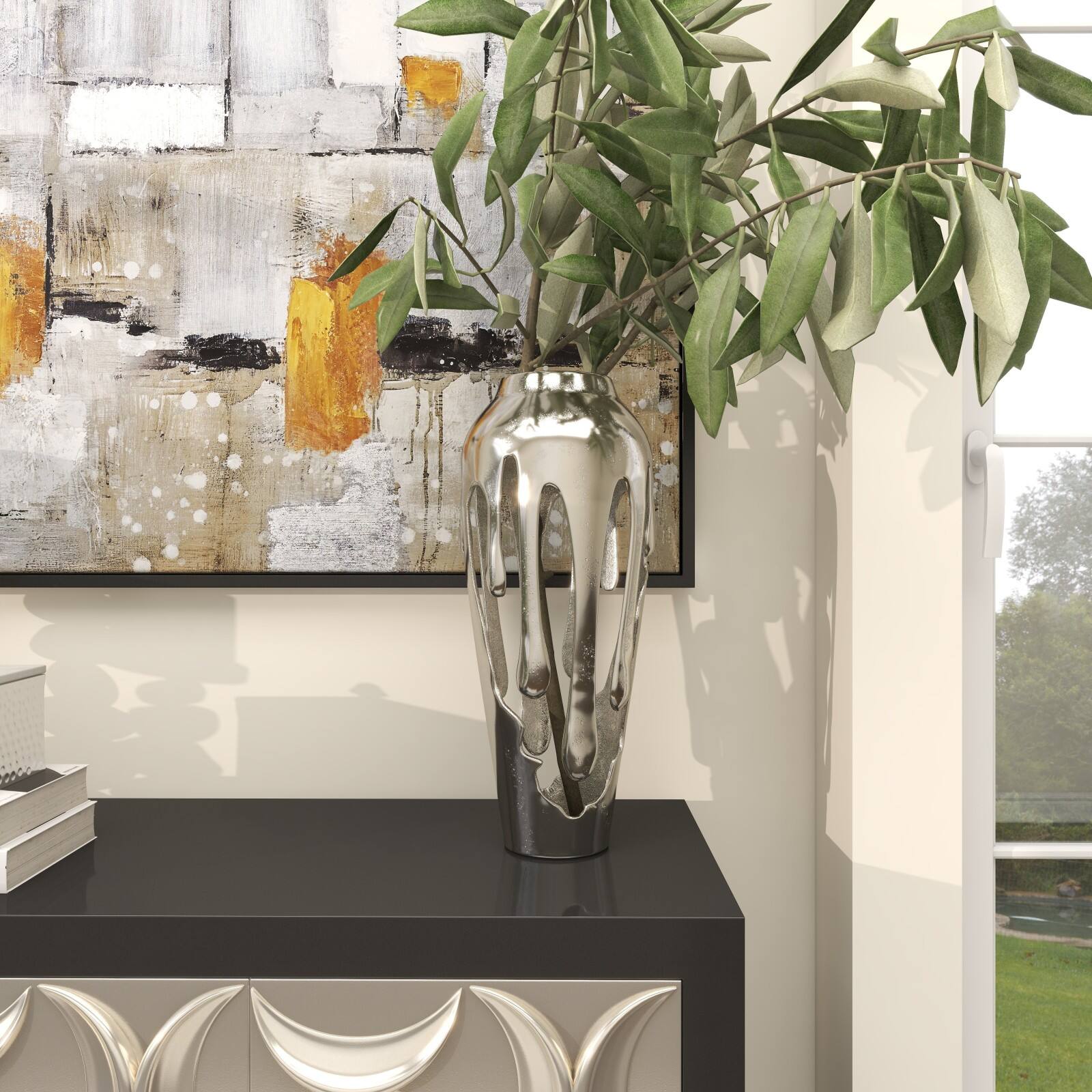 19" Silver Aluminum Drip Vase with Melting Designed Body