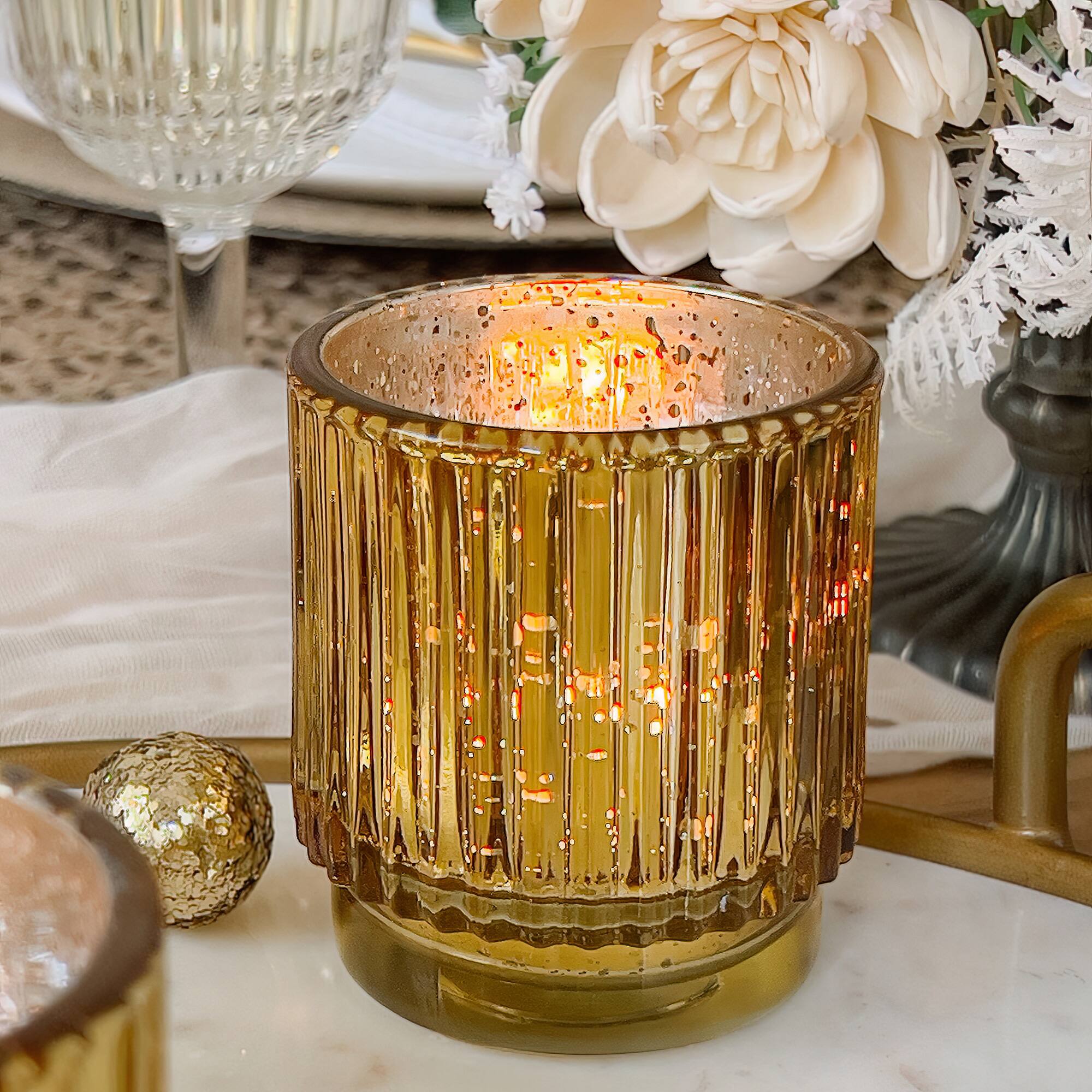 Kate Aspen&#xAE; Gold Vintage Ribbed Glass Tealight Votive Candle Holder Set