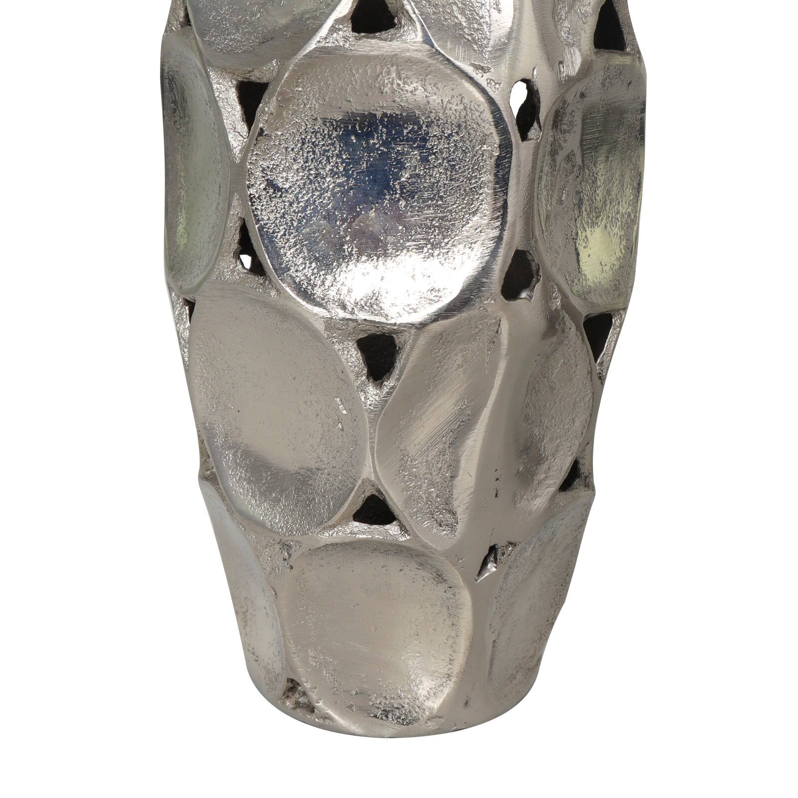 Silver Aluminum Geometric Open Framed Vase Set with Circular Plates