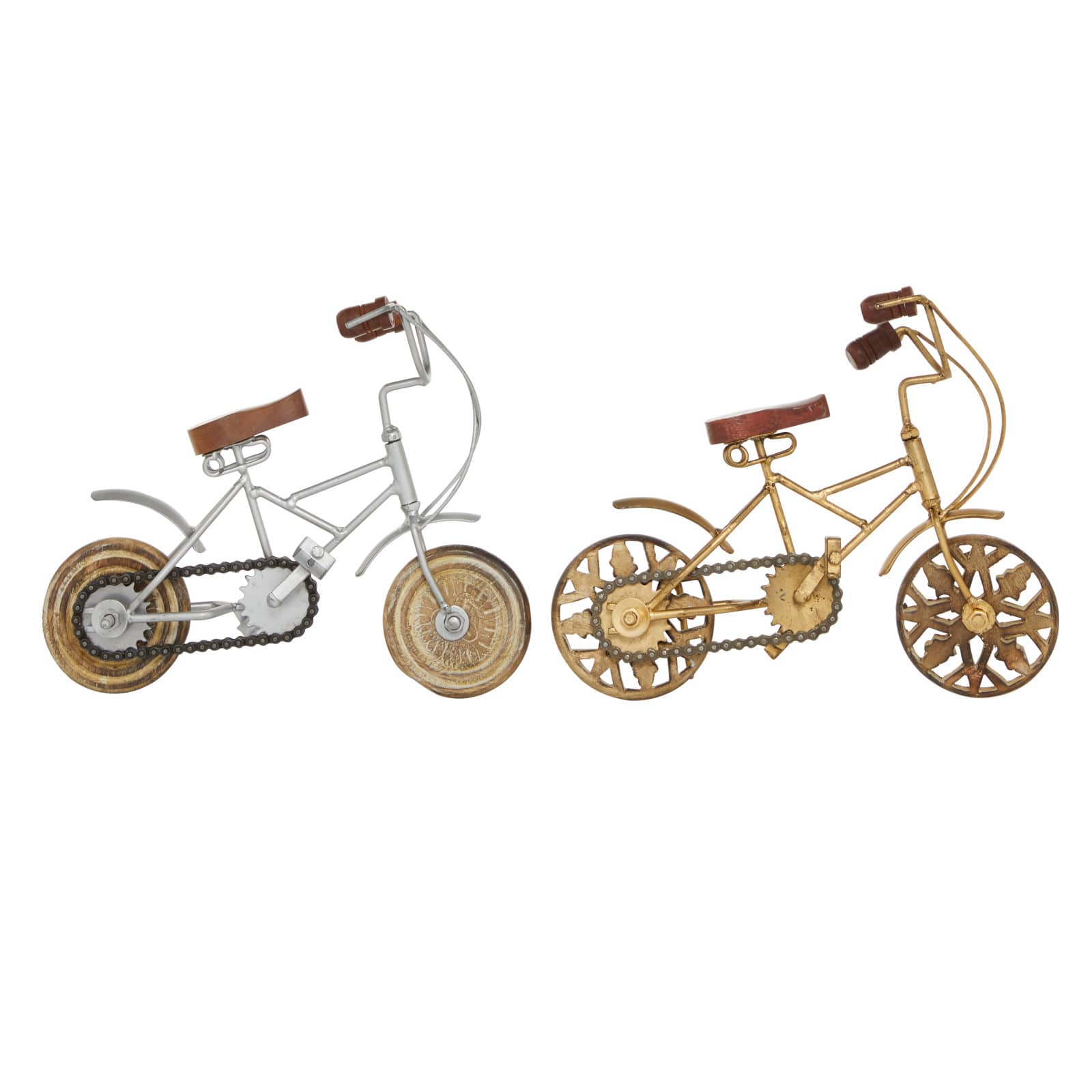 Gold and Silver Metal Vintage Bicycle Sculpture Set