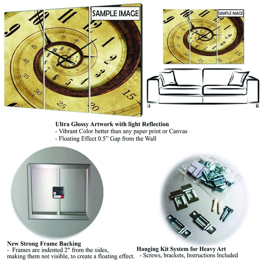 Designart Into The Wild Gold Buffalo Farmhouse 3 Panel Wall Clock