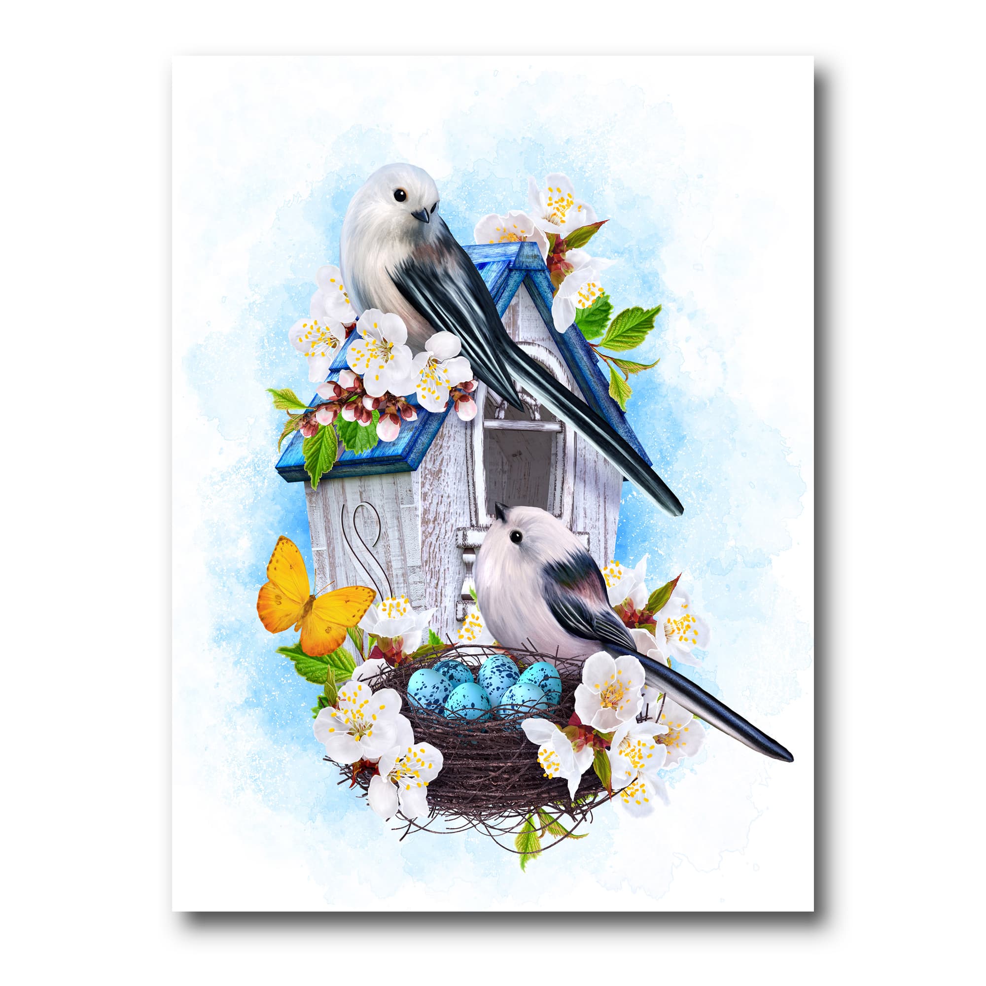 Designart - Two Tit Birds Sitting Near The Nest With Eggs II - Traditional Canvas Wall Art Print
