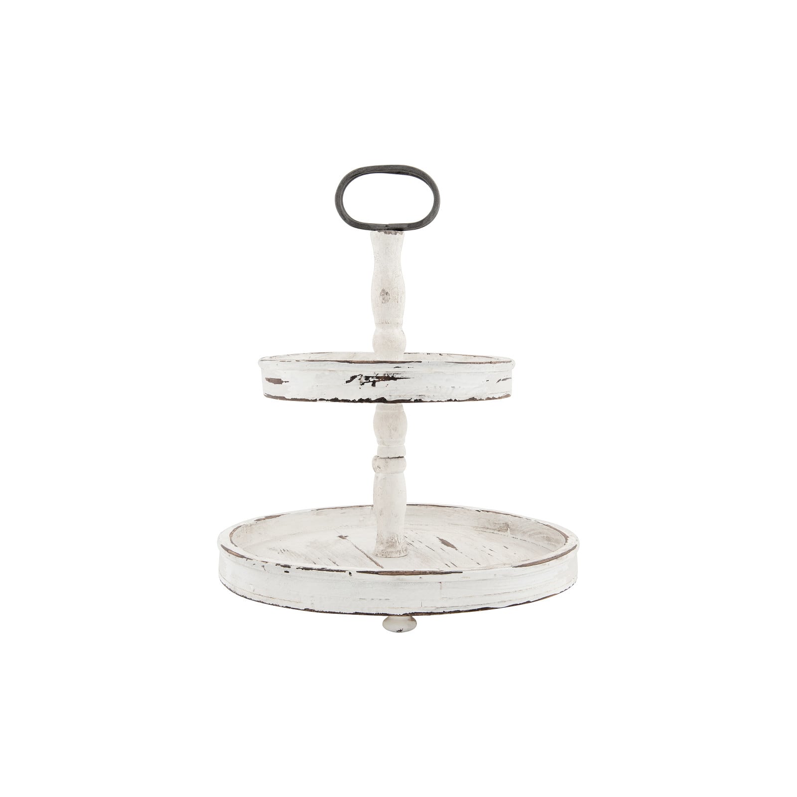 Hello Honey® 18.5" Distressed Cream Wood 2-Tier Tray