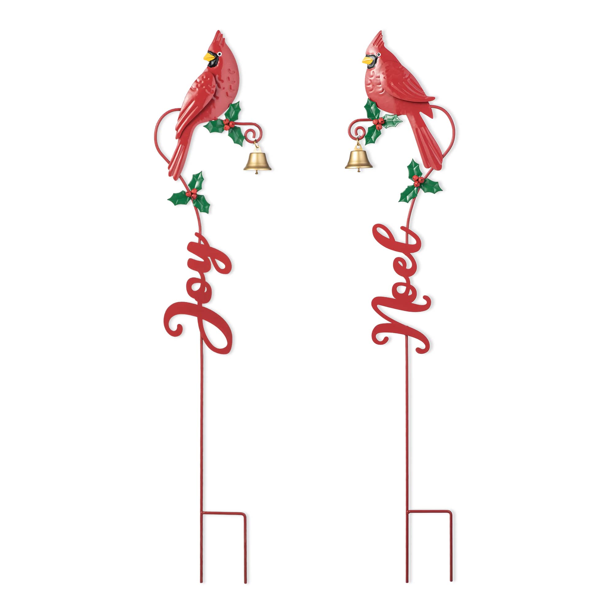 Glitzhome® 3ft. Metal Cardinal Joy & Noel with Bell Yard Stake Set