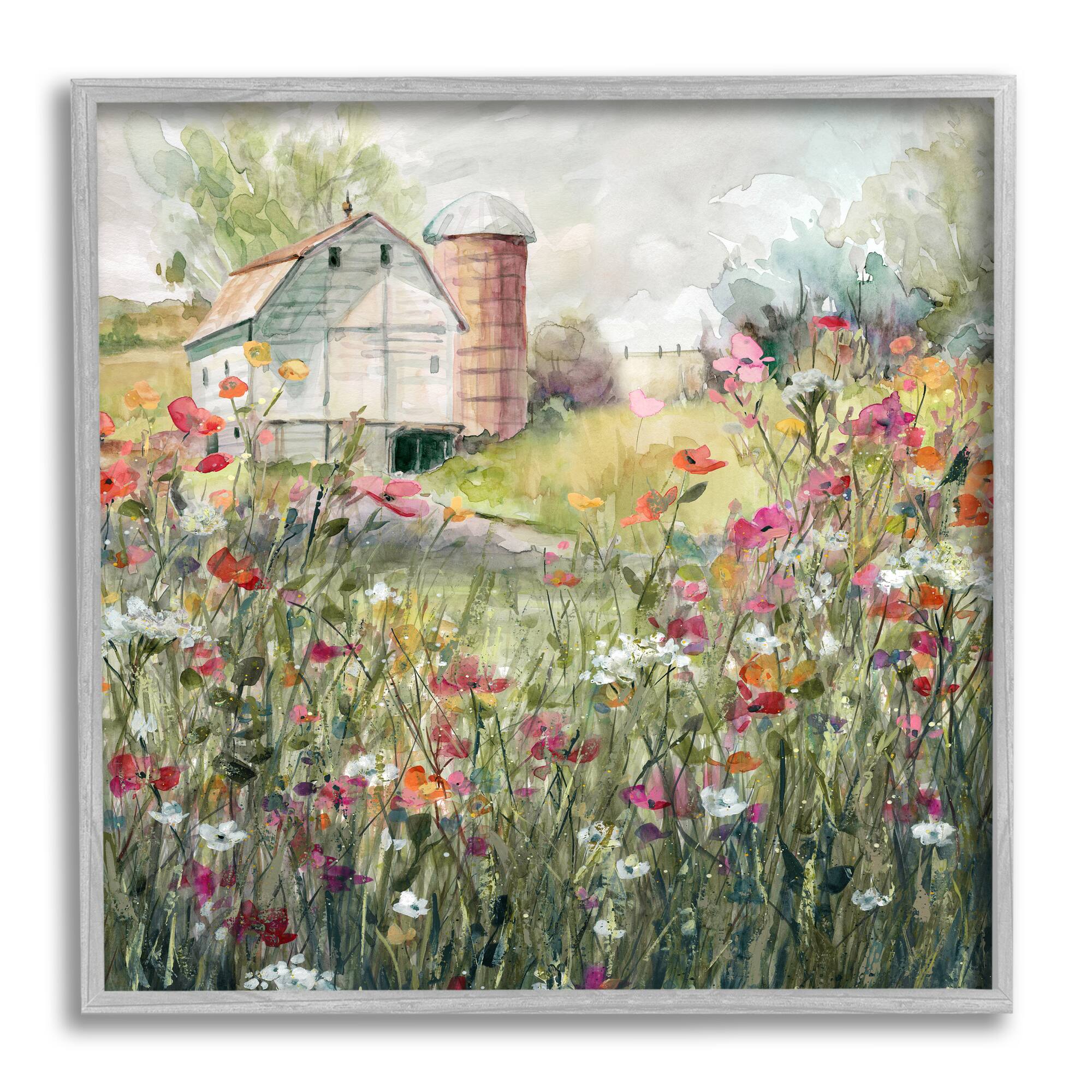 Stupell Industries Vibrant Flower Blossoms Rural Barn Framed Giclee Art