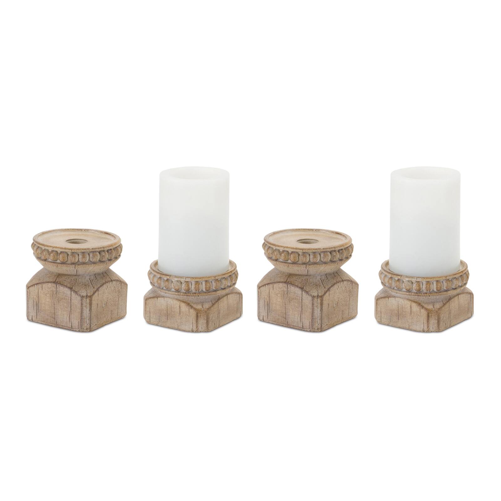 Beaded Wood Design Candle Holder Set, 3&#x22; &#x26; 4&#x22;
