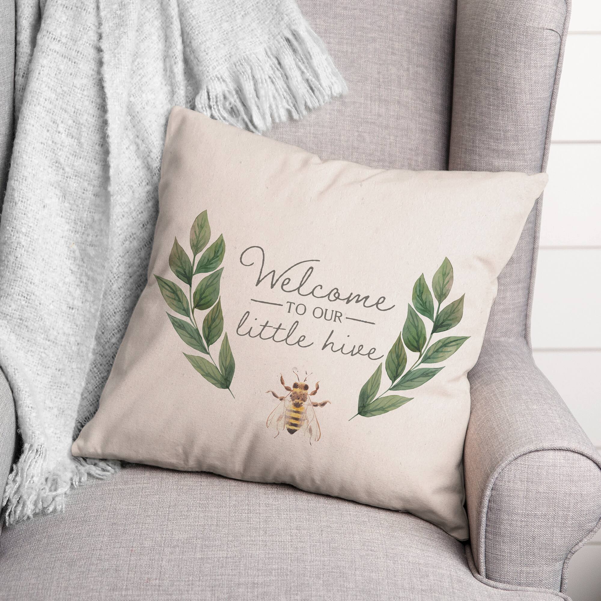 Welcome To Our Little Hive 18" x 18" Throw Pillow