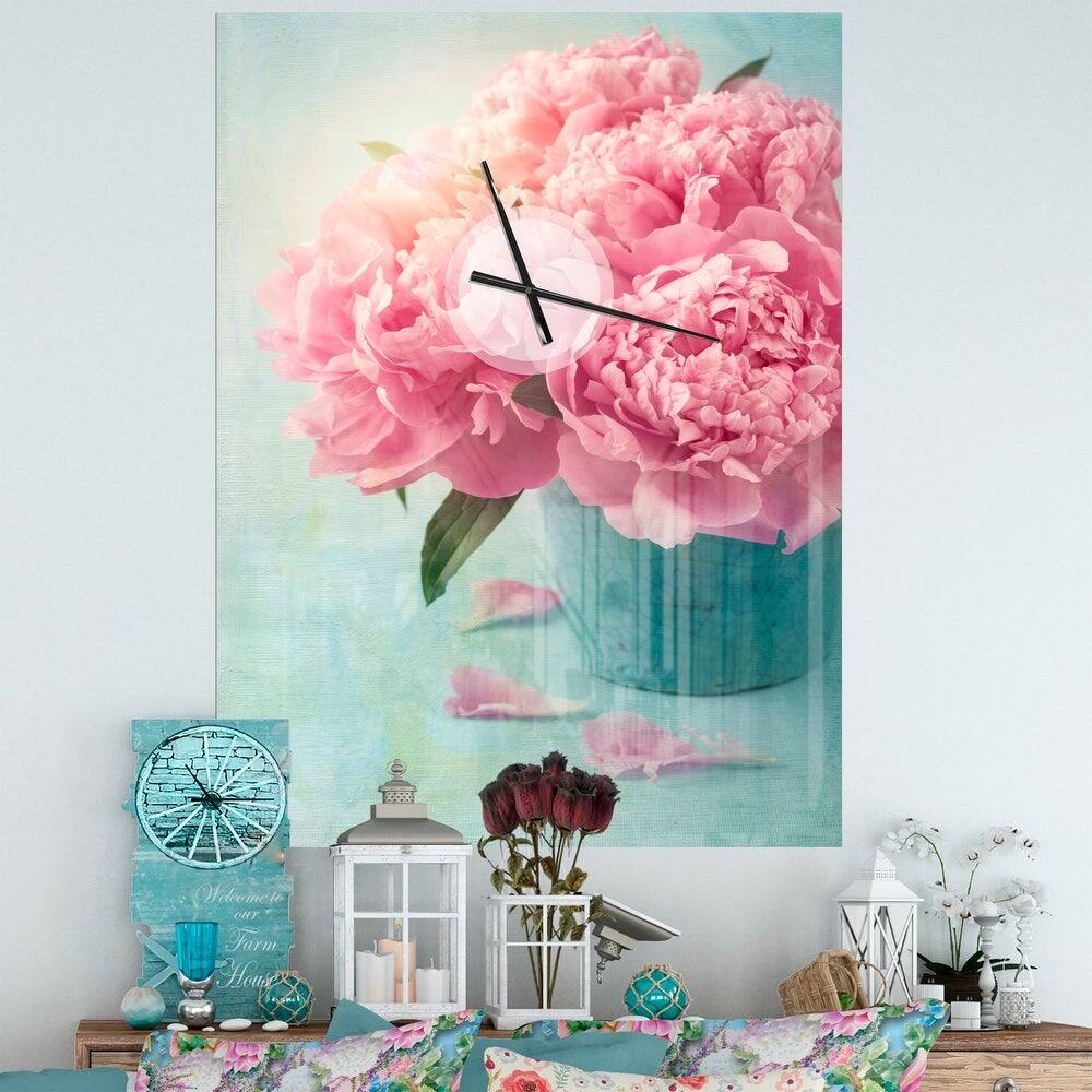 Designart Pink Peony Flowers in Vase Floral Wall Clock