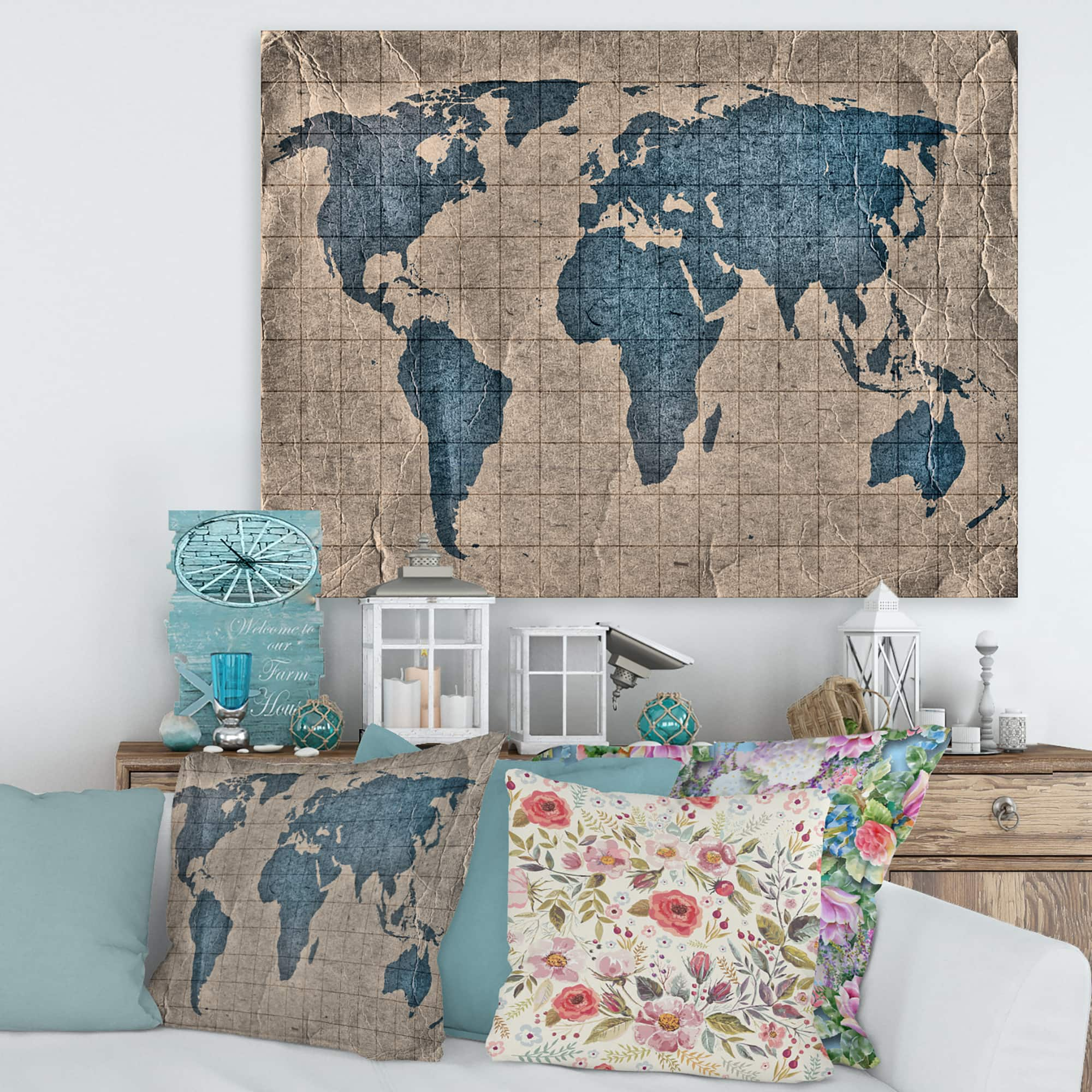 Designart - Ancient Map of The World I - Rustic Canvas Wall Art Print