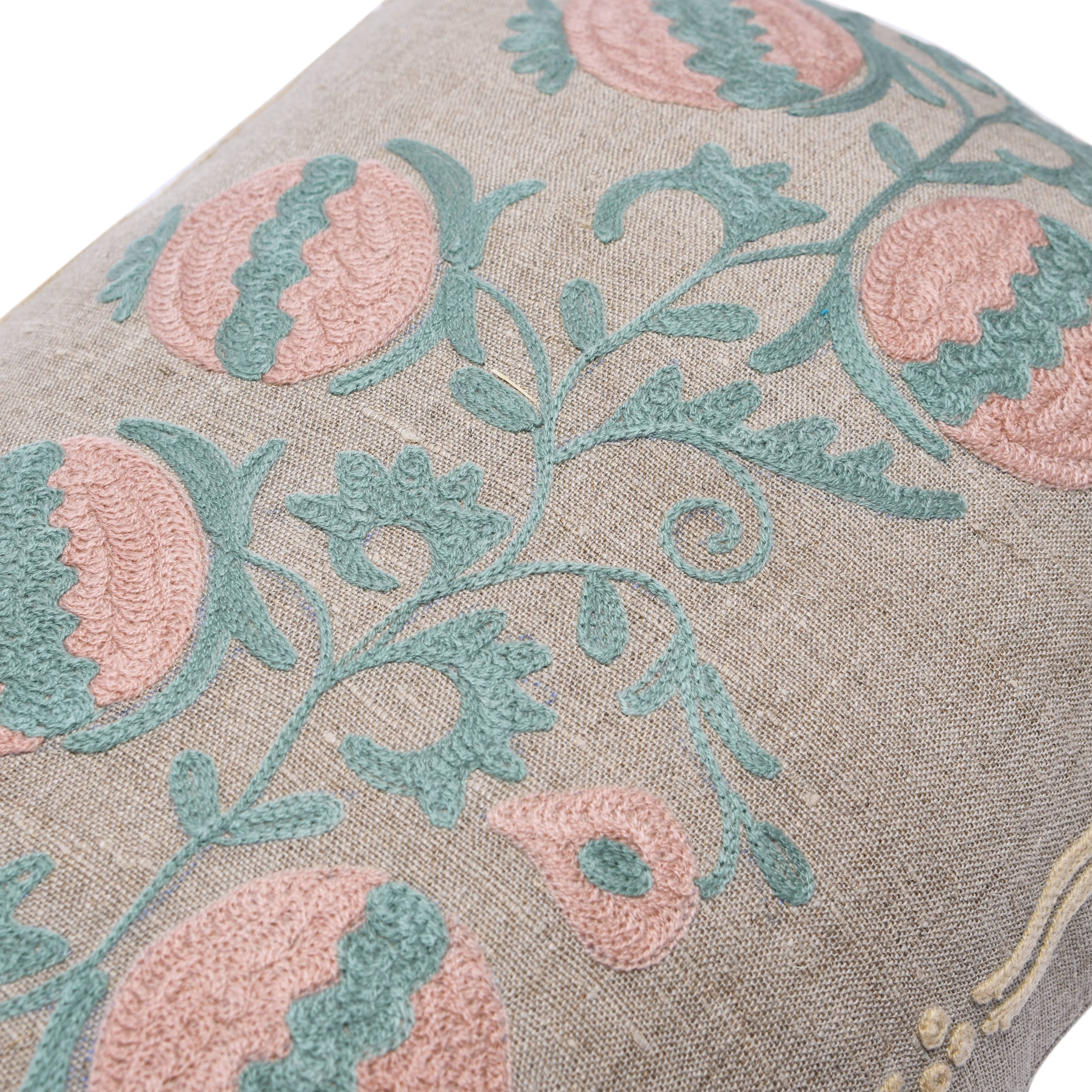 Hello Honey® Multicolor Embroidery Cotton Chambray Lumbar Pillow