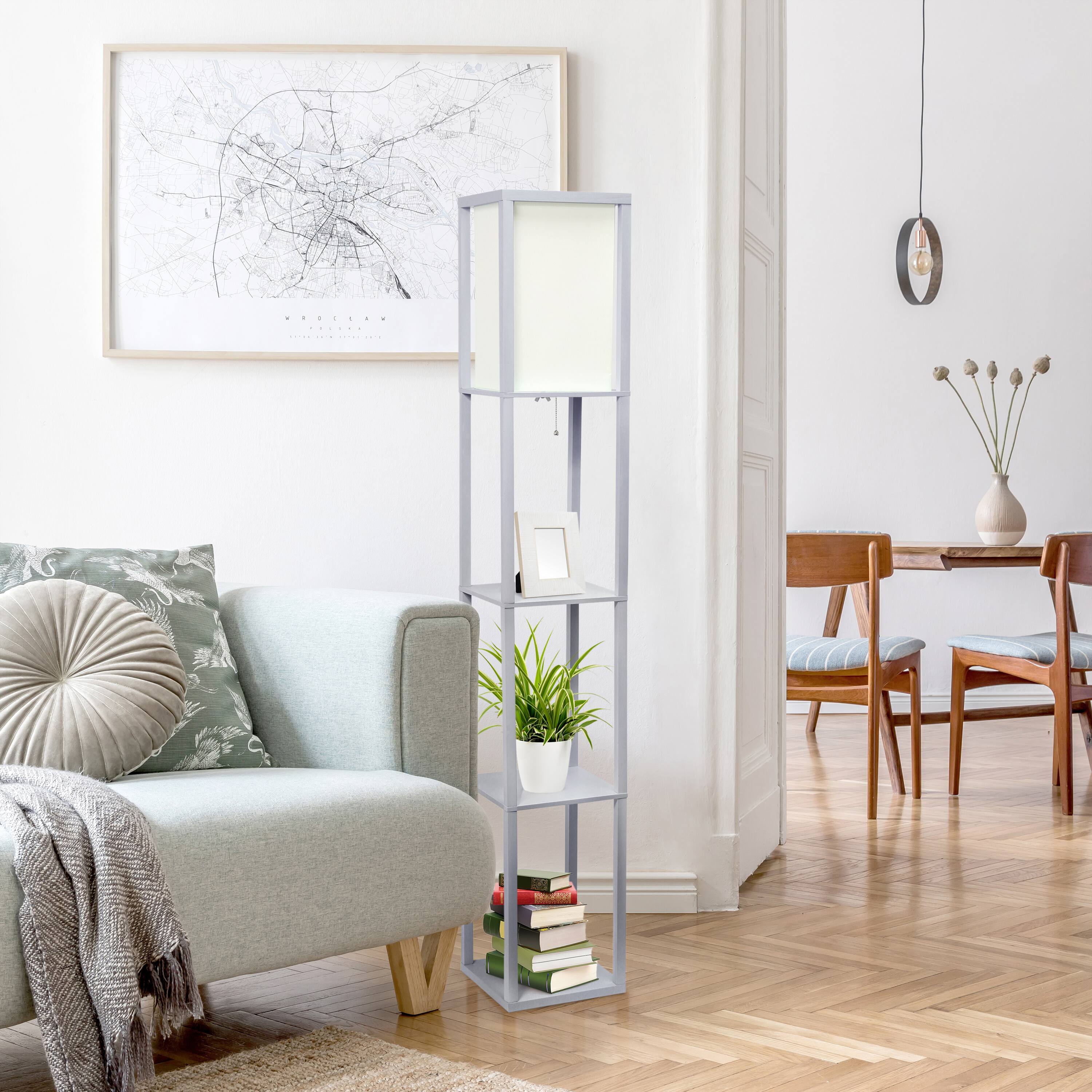Lalia Home 5ft. Column Shelf Floor Lamp with Linen Shade