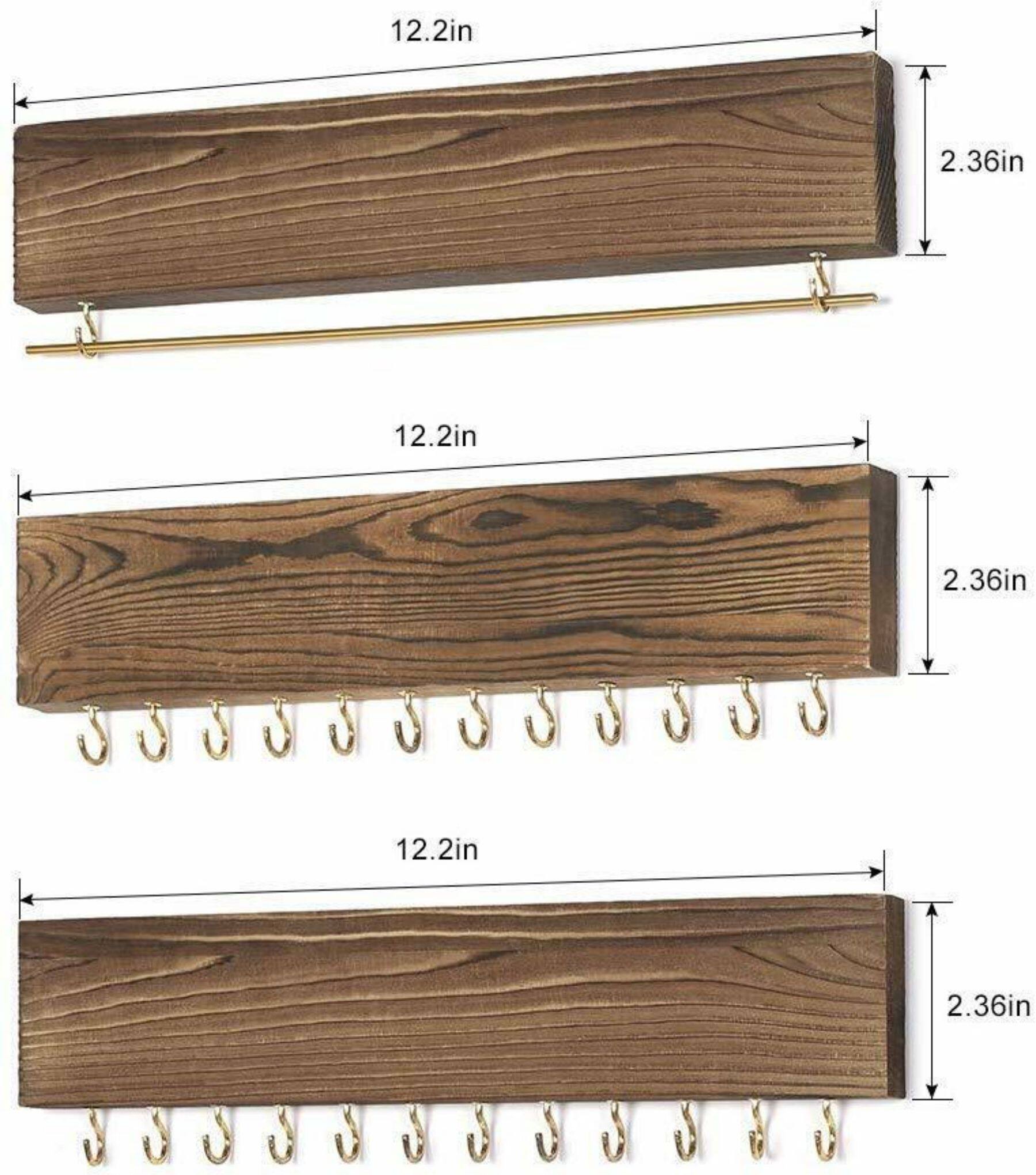 NEX™ 12" Wall-Mounted Rustic Wood Jewelry Organizer, 3ct.