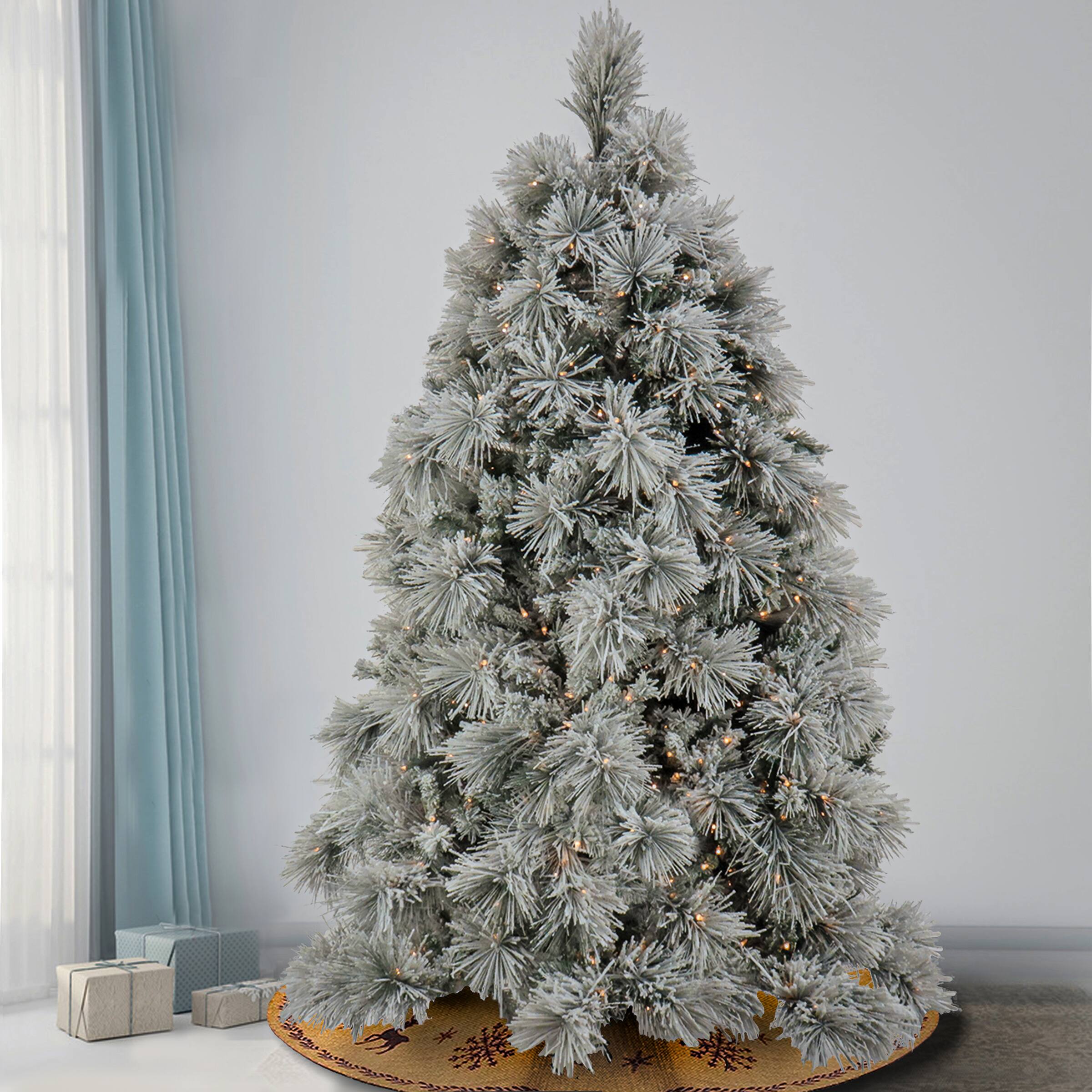 6.5ft. Pre-Lit Flocked Bavarian Pine Artificial Christmas Tree, Clear Lights