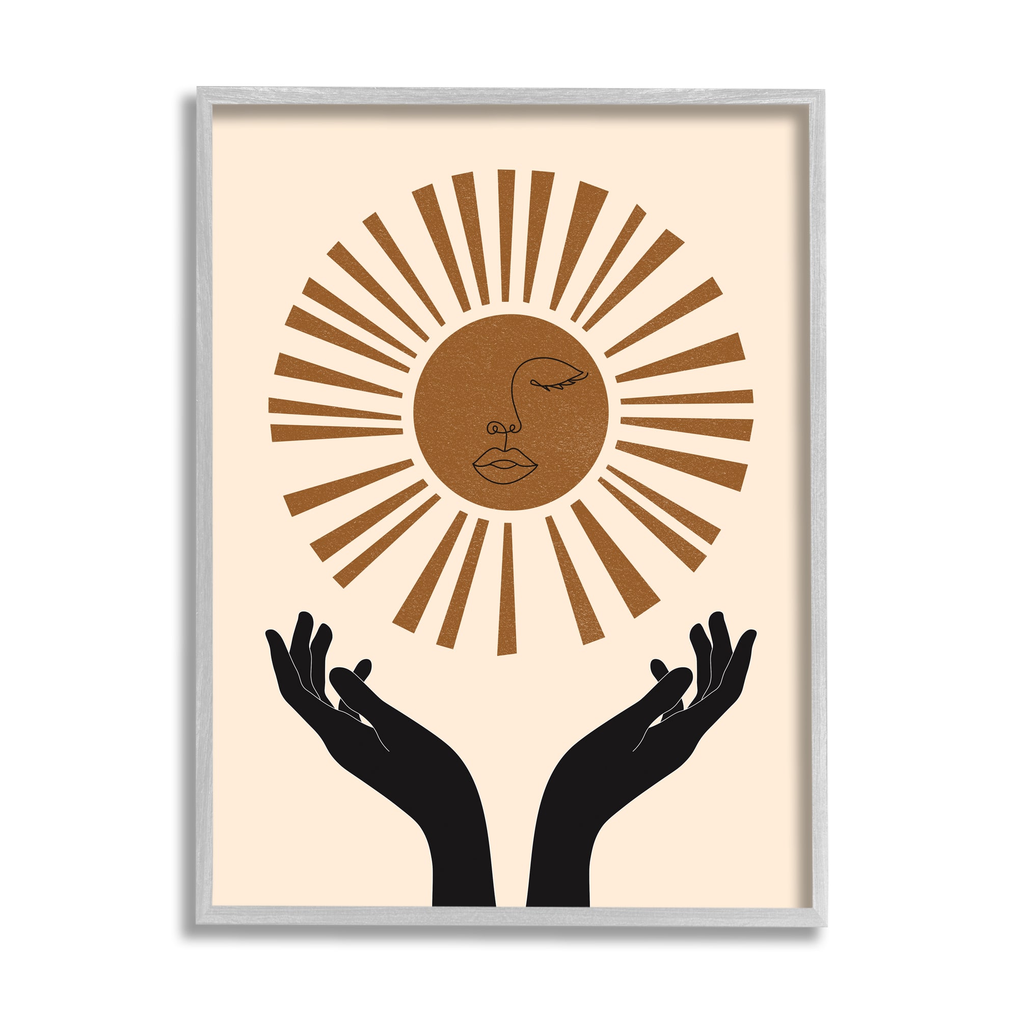 Stupell Industries Hands Holding Desert Sun with Face Linework in Gray Frame Wall Art