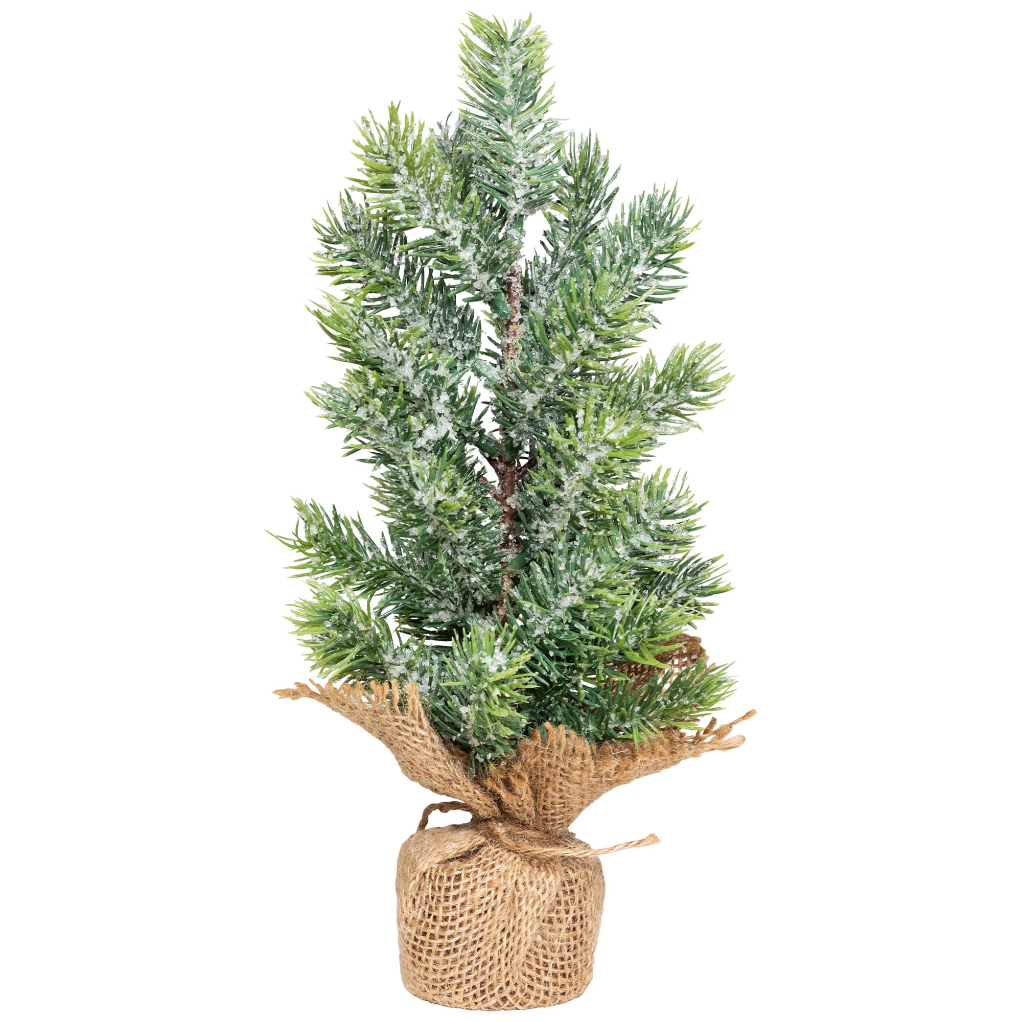 11.75" Unlit Frosted Icy Pine Christmas Tree in Burlap Base