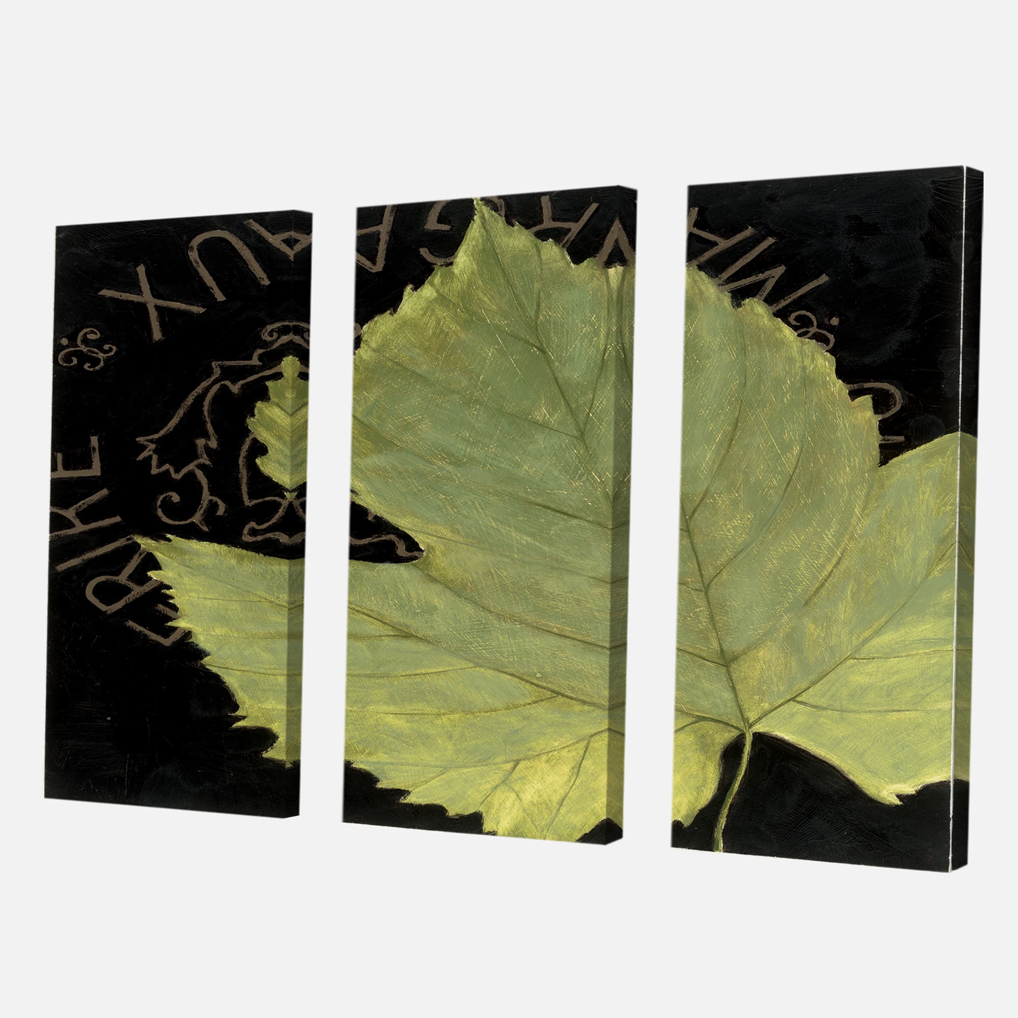 Designart - Handpainted Green Leaf On Black - Traditional Canvas Artwork