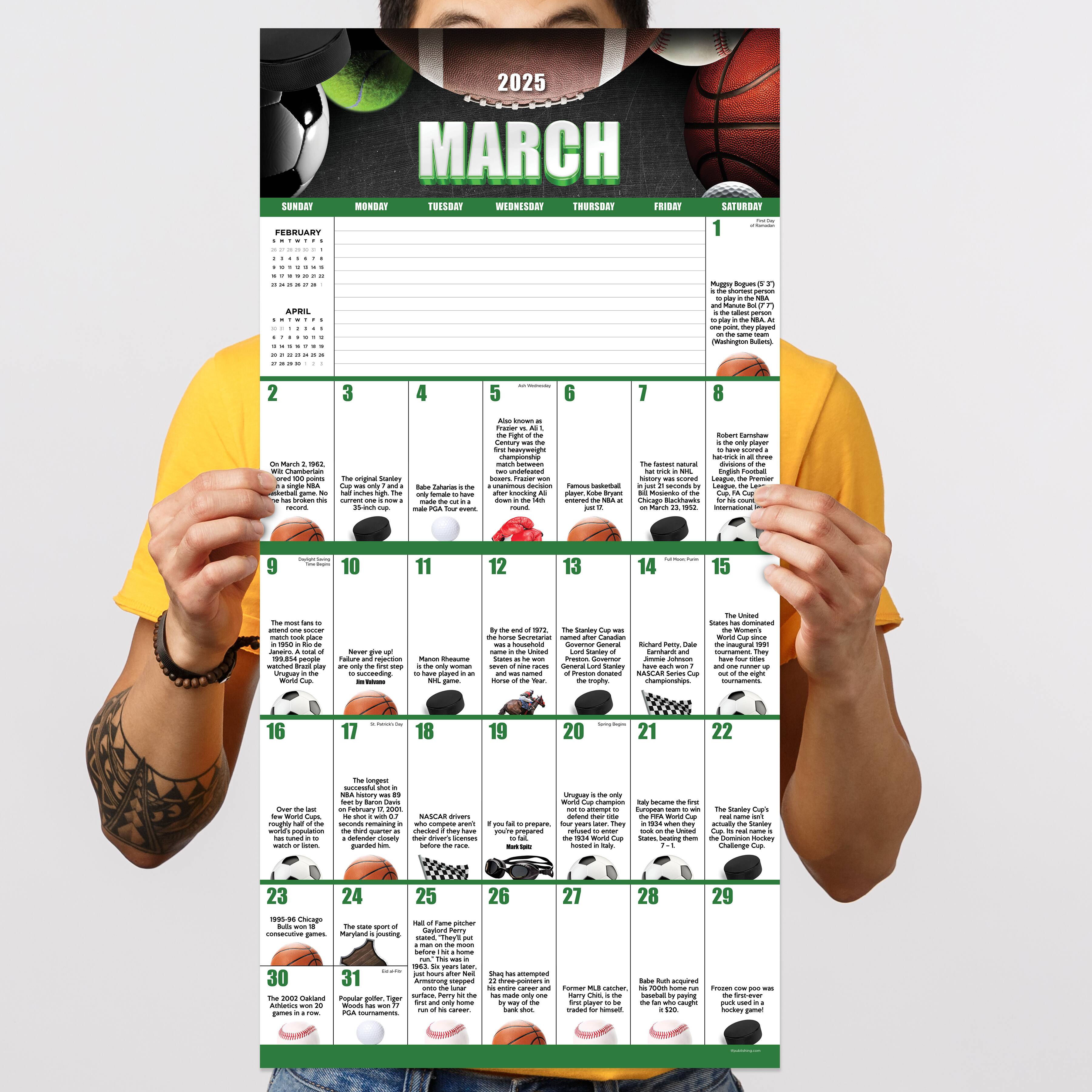 TF Publishing 2025 Sports Facts &#x26; Trivia Wall Calendar