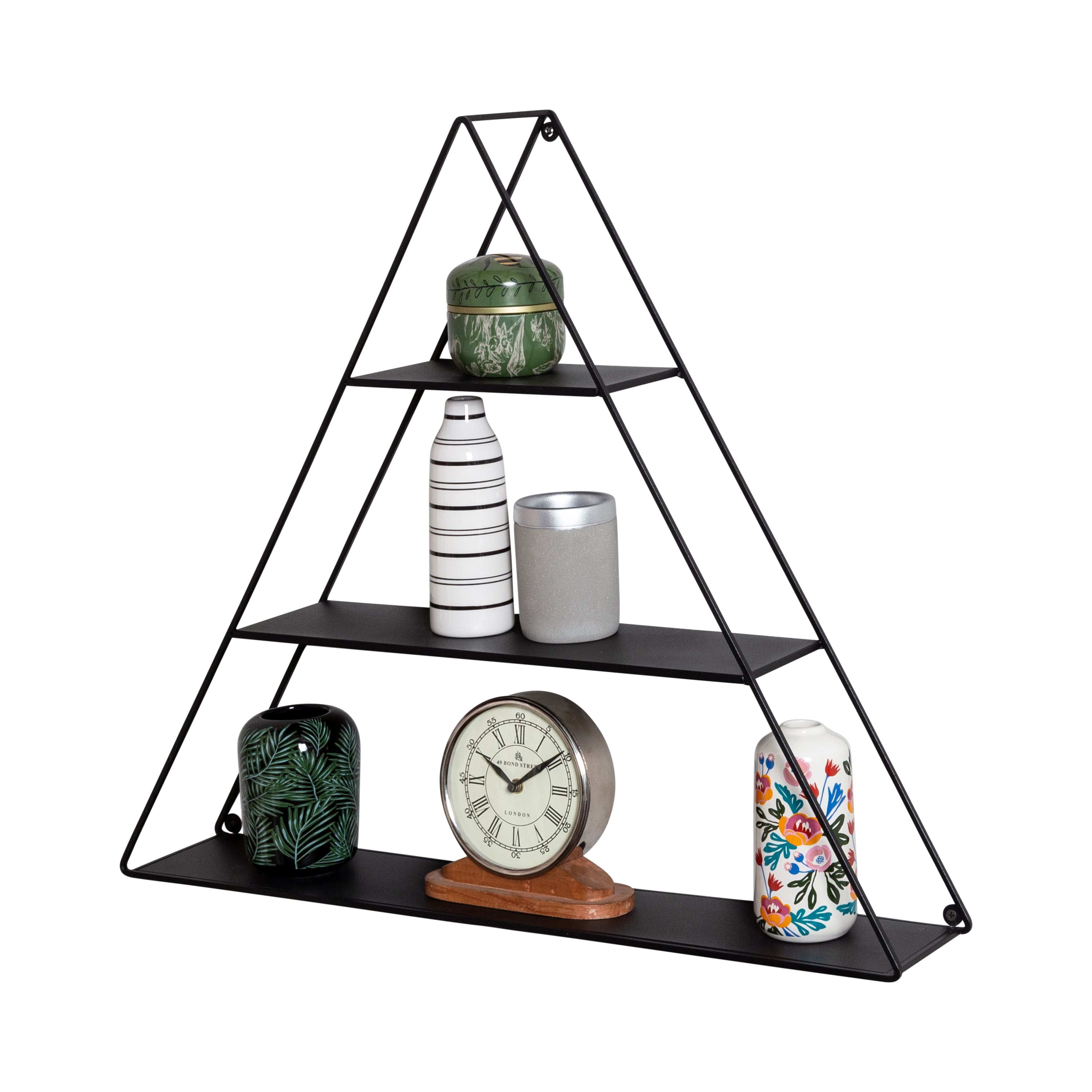 Honey Can Do 28&#x22; Black Three-Tier Triangle Decorative Metal Wall Shelf